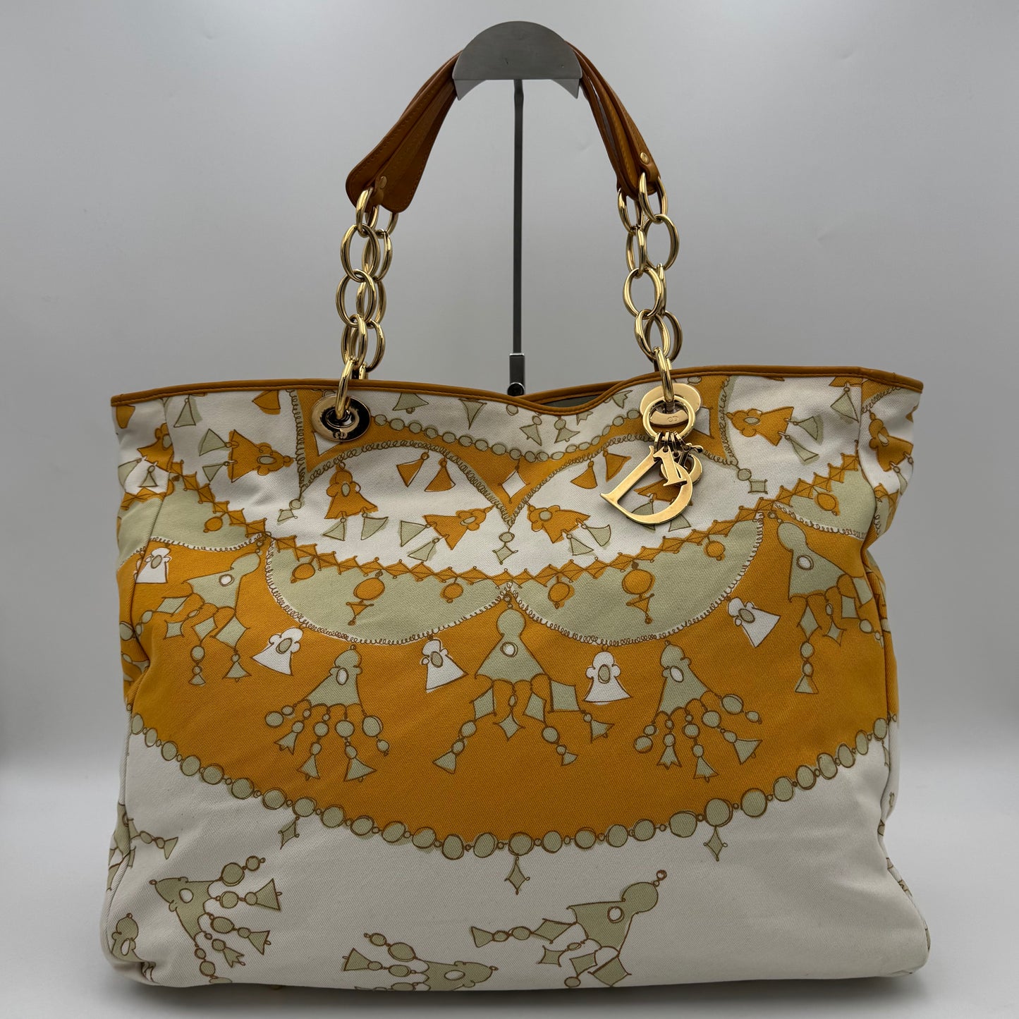 Christian Dior Orange Printed Cotton Tote GHW