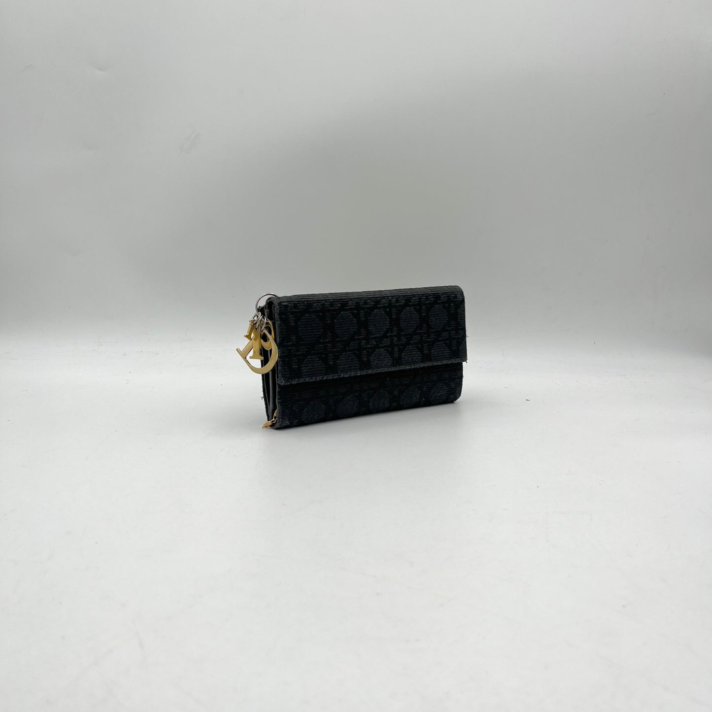 Christian Dior Black Cannage Canvas Trifold Long Wallet