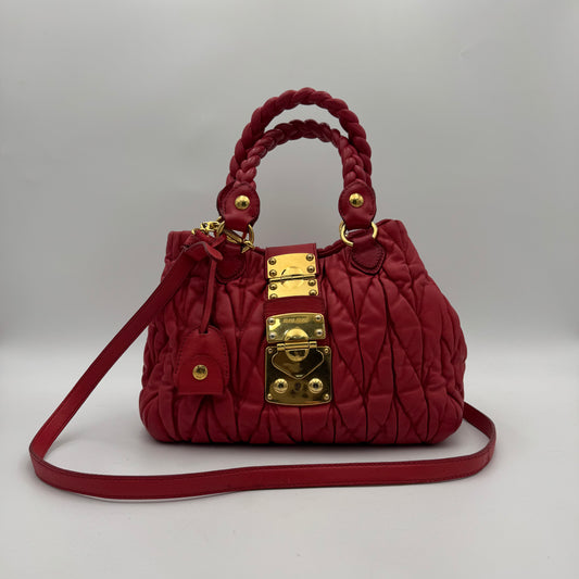 Miu Miu Red Matelasse Leather Braided Handle Handbag GHW