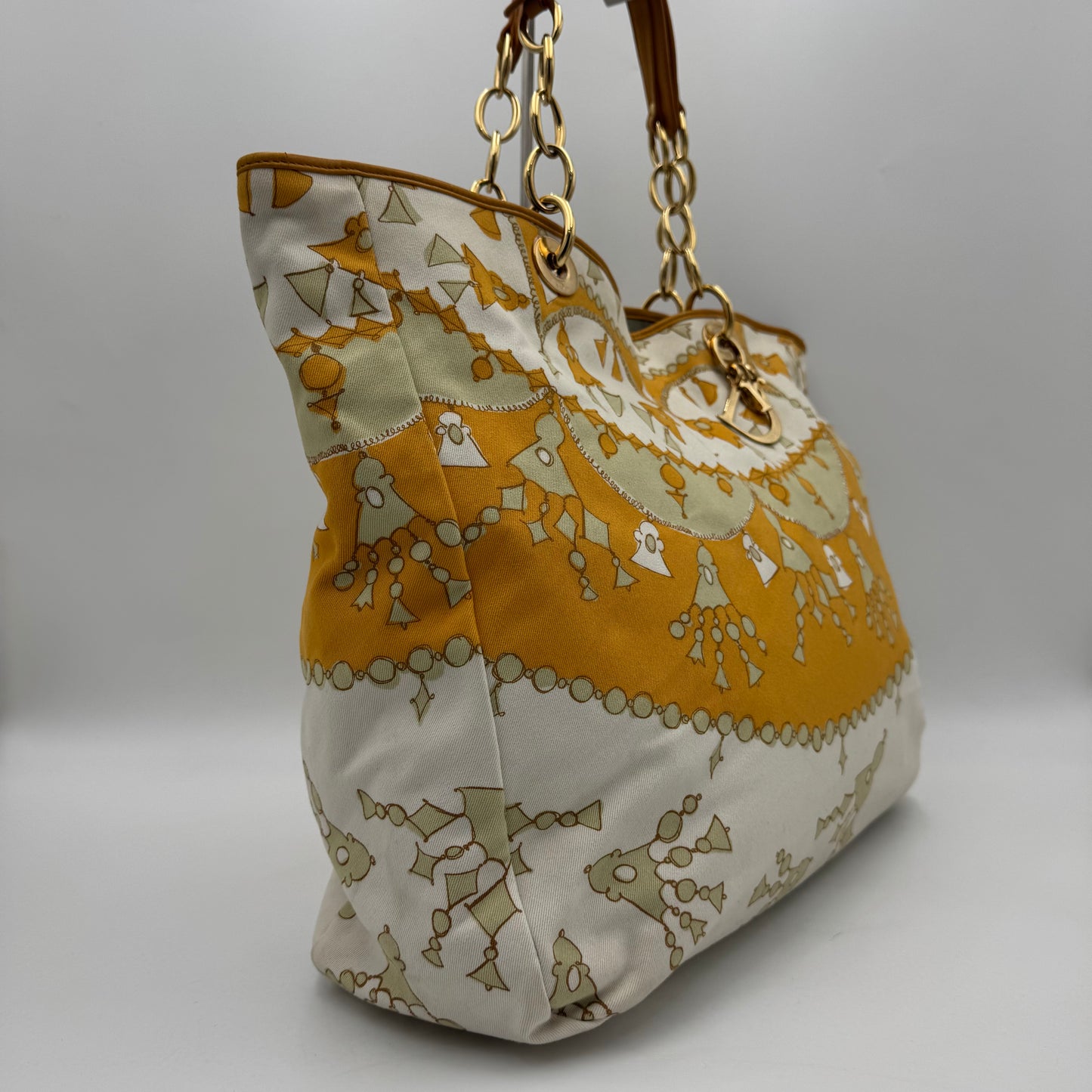Christian Dior Orange Printed Cotton Tote GHW