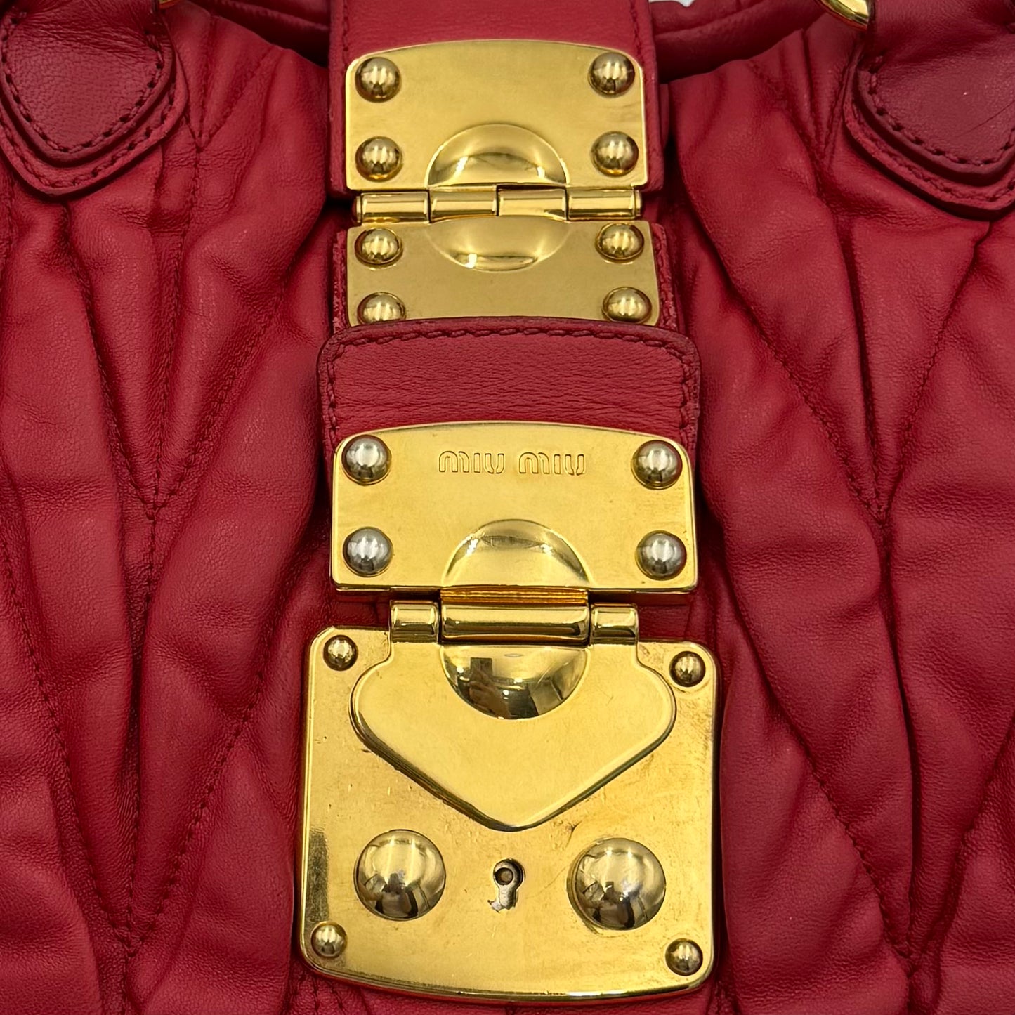 Miu Miu Red Matelasse Leather Braided Handle Handbag GHW