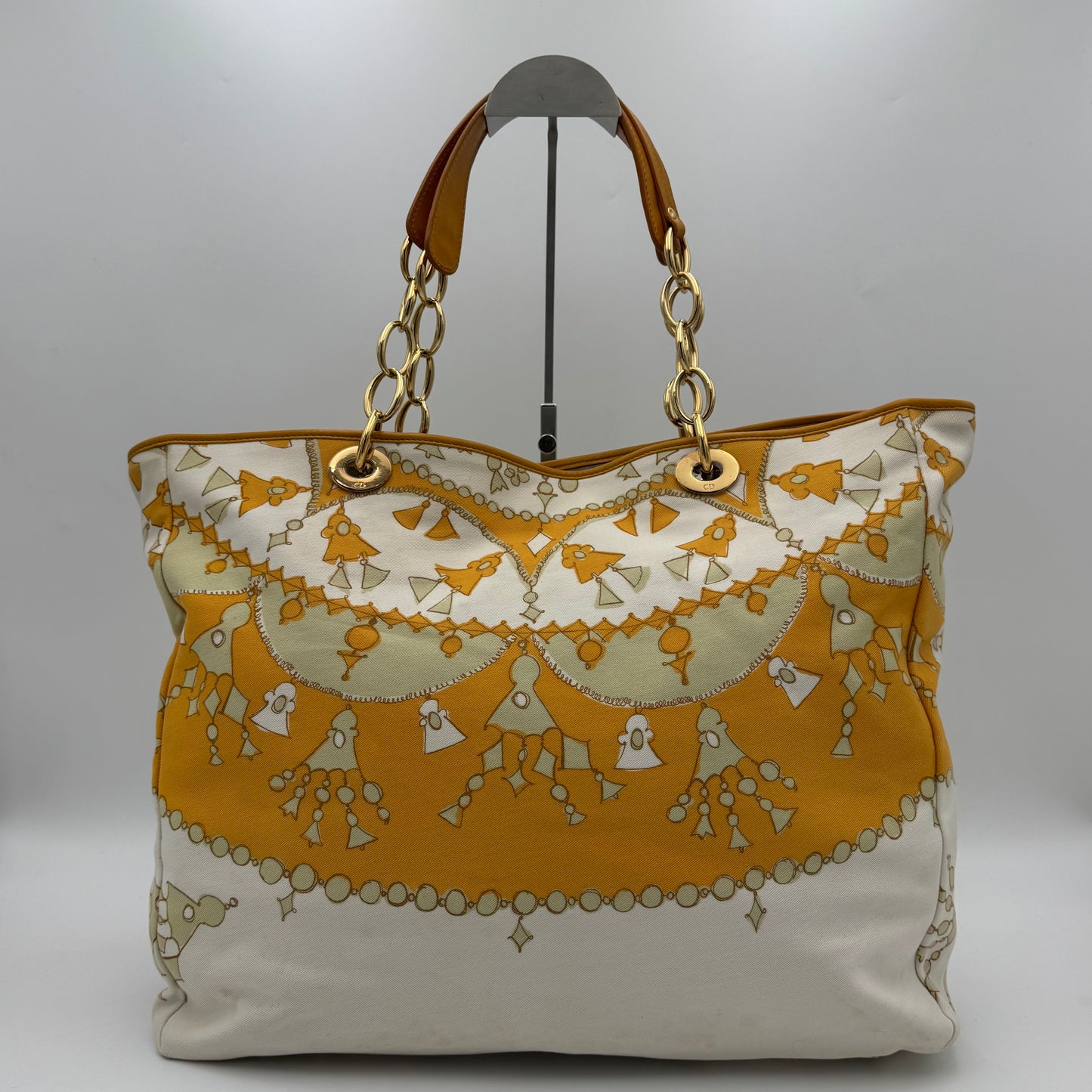 Christian Dior Orange Printed Cotton Tote GHW