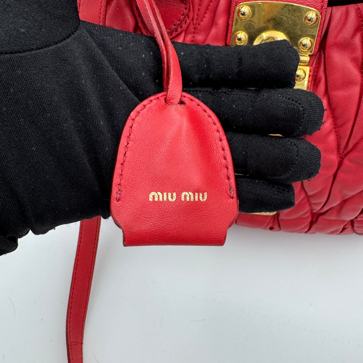 Miu Miu Red Matelasse Leather Braided Handle Handbag GHW