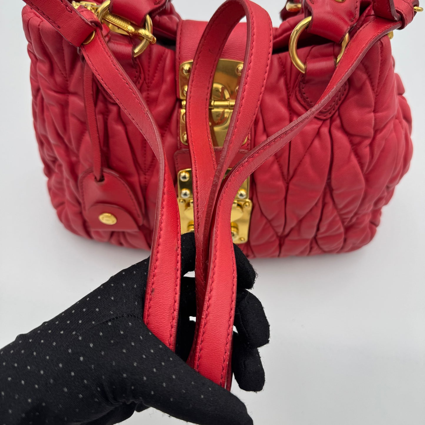 Miu Miu Red Matelasse Leather Braided Handle Handbag GHW
