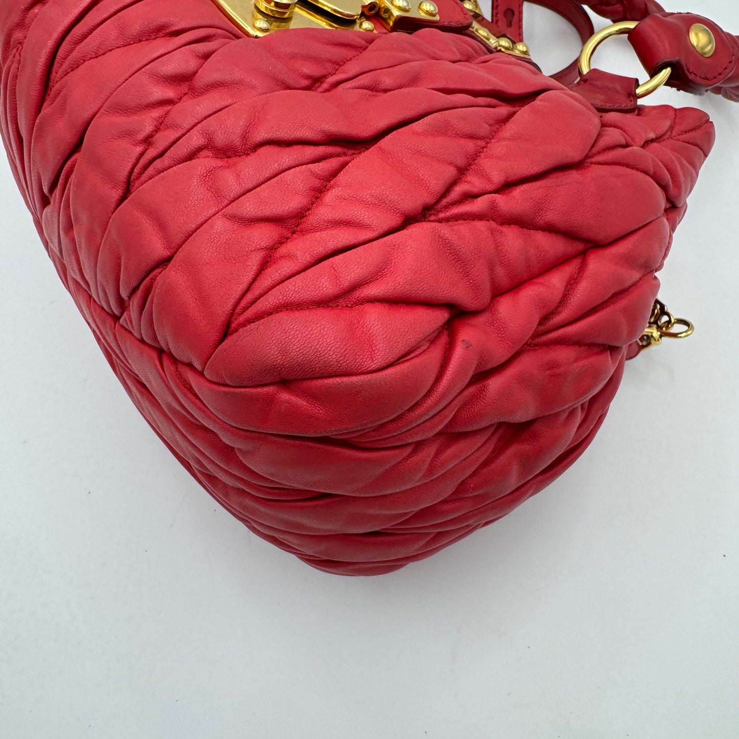 Miu Miu Red Matelasse Leather Braided Handle Handbag GHW