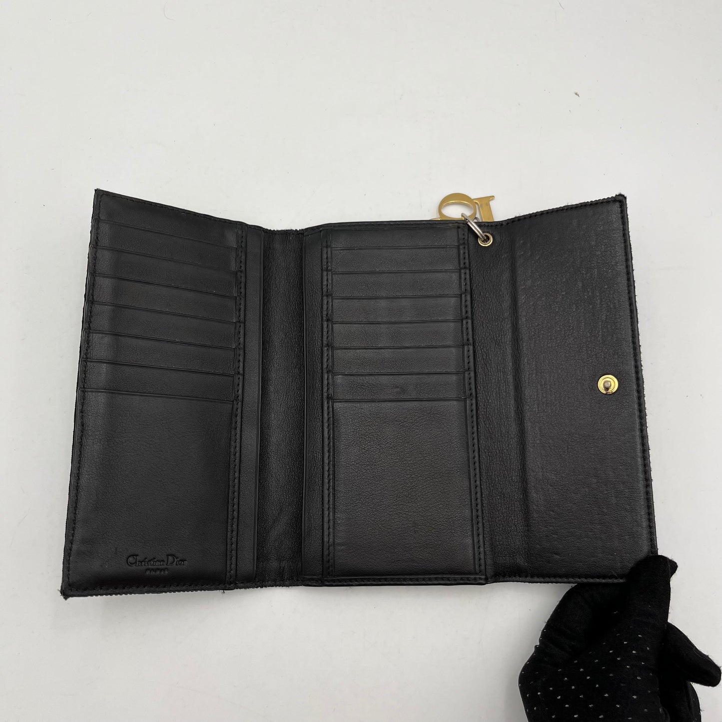 Christian Dior Black Cannage Canvas Trifold Long Wallet