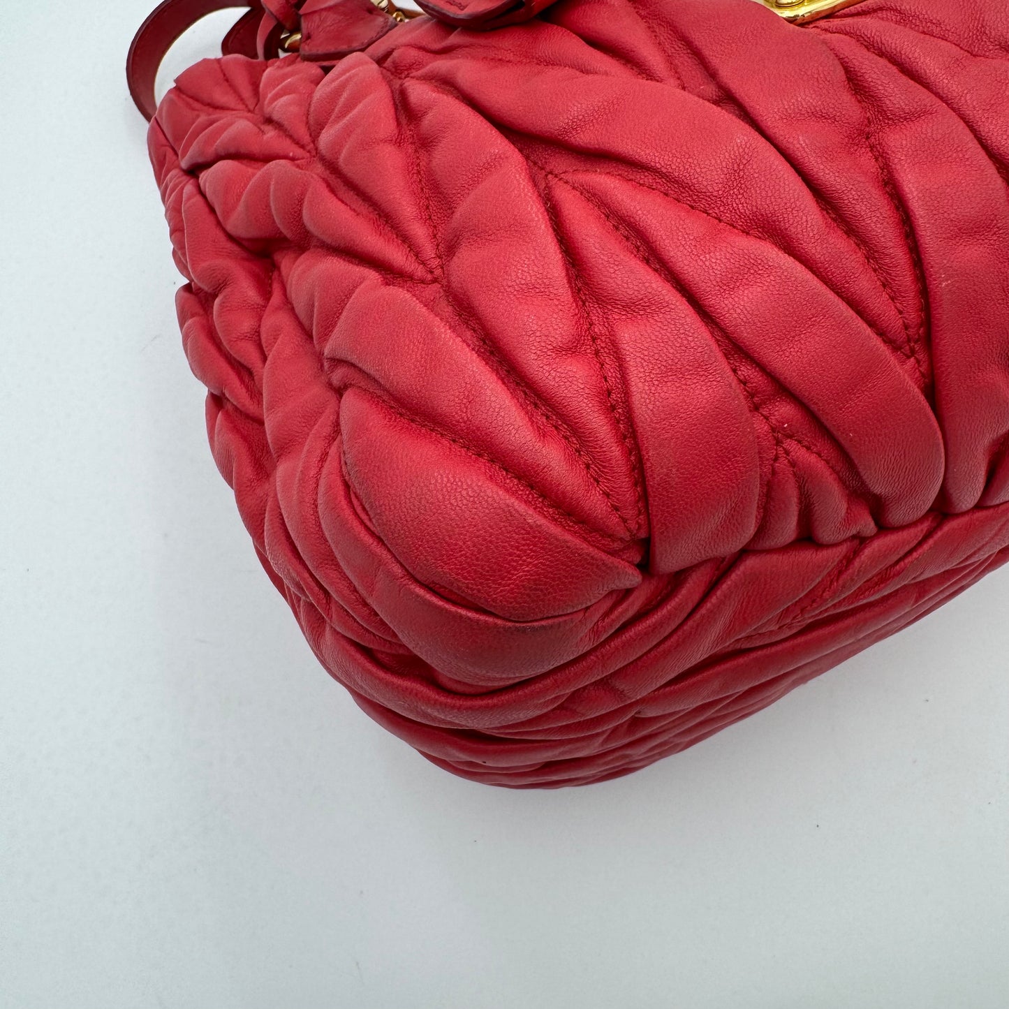 Miu Miu Red Matelasse Leather Braided Handle Handbag GHW