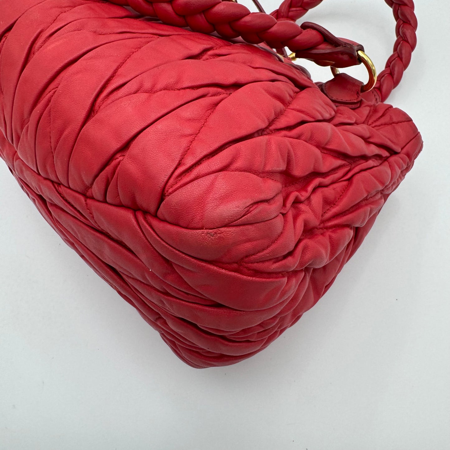 Miu Miu Red Matelasse Leather Braided Handle Handbag GHW