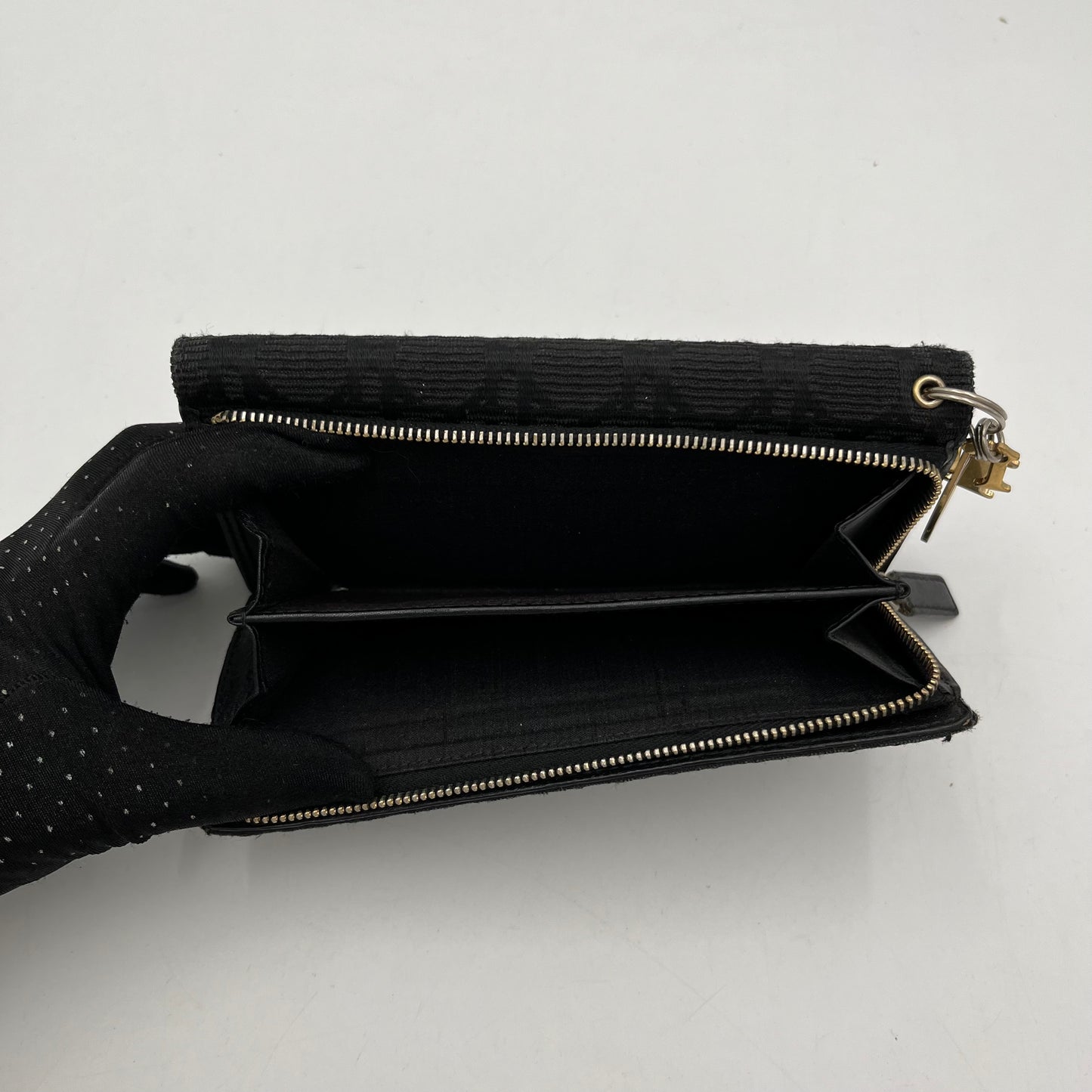 Christian Dior Black Cannage Canvas Trifold Long Wallet