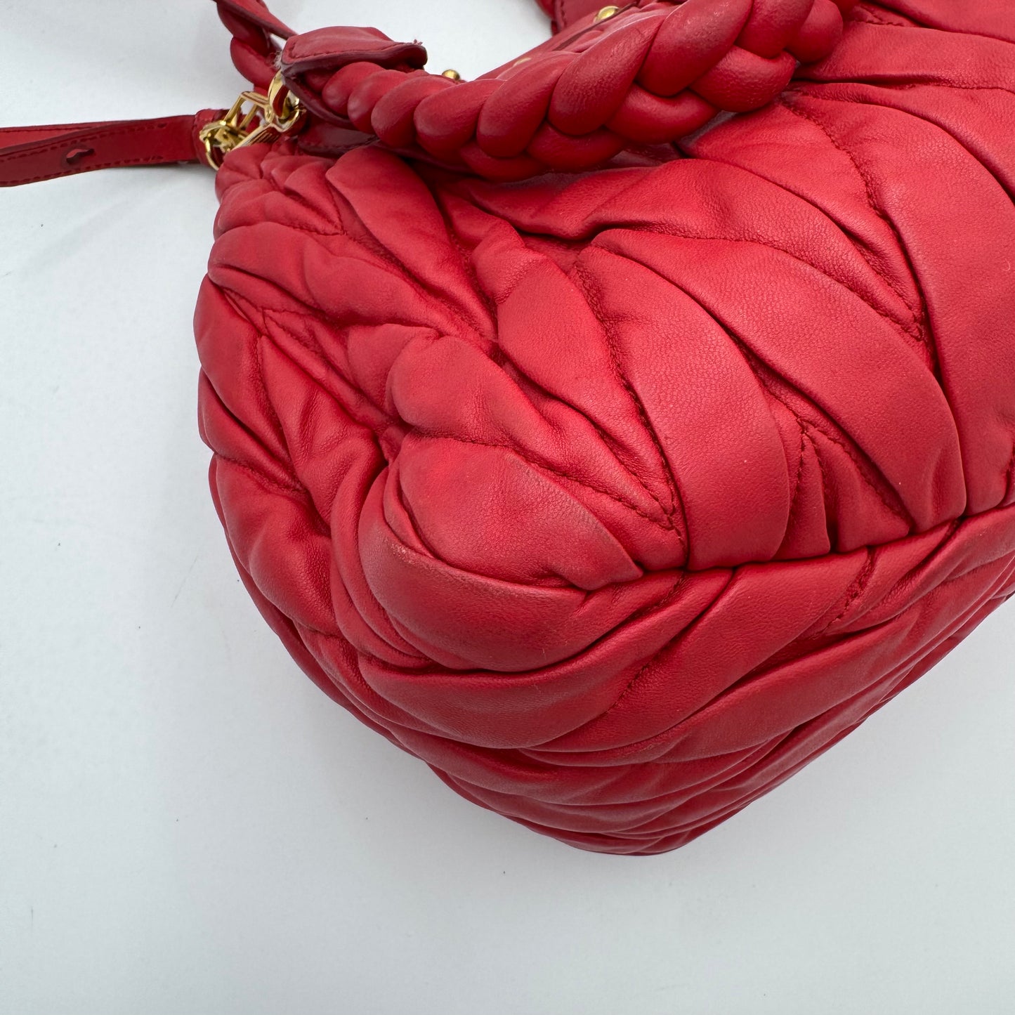 Miu Miu Red Matelasse Leather Braided Handle Handbag GHW