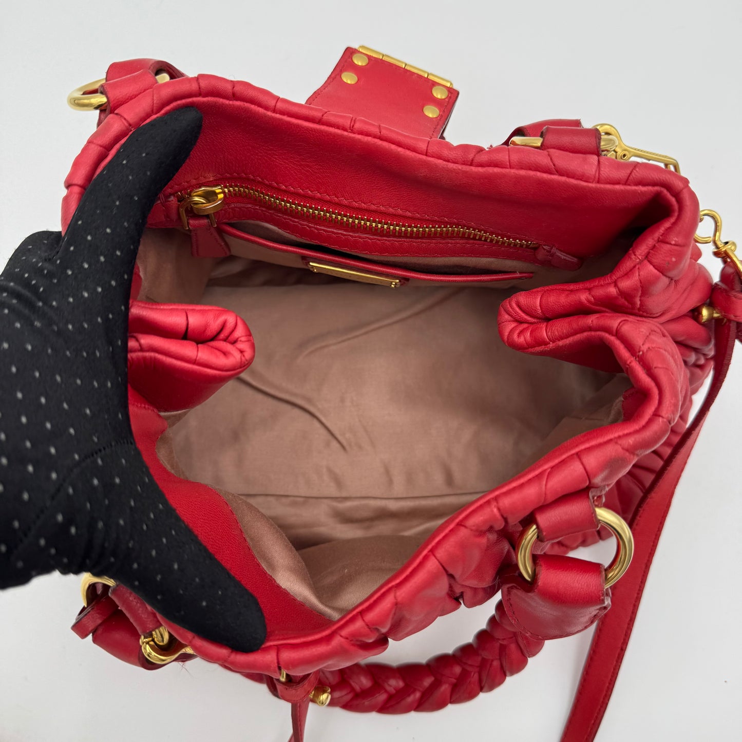 Miu Miu Red Matelasse Leather Braided Handle Handbag GHW