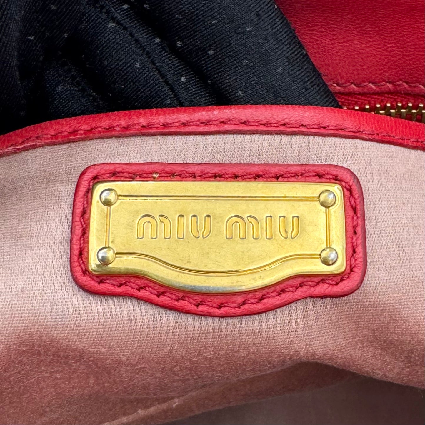 Miu Miu Red Matelasse Leather Braided Handle Handbag GHW