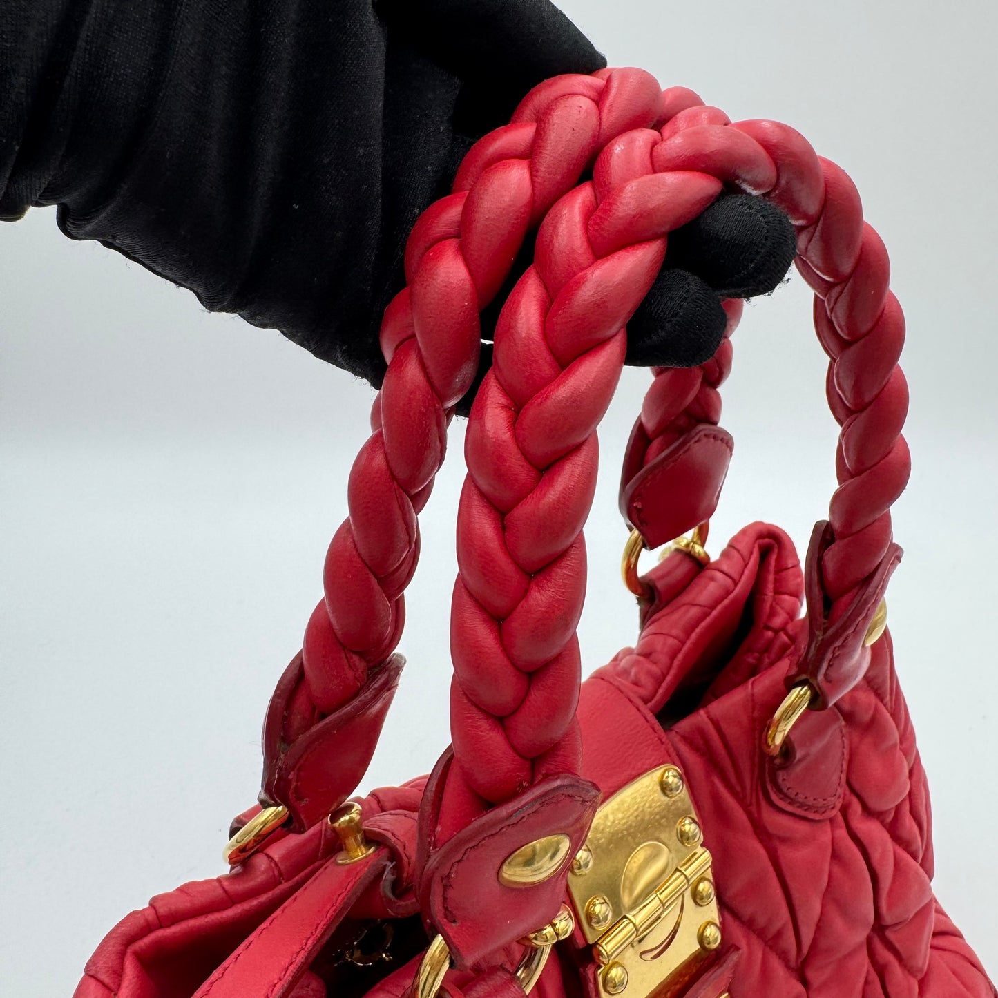 Miu Miu Red Matelasse Leather Braided Handle Handbag GHW
