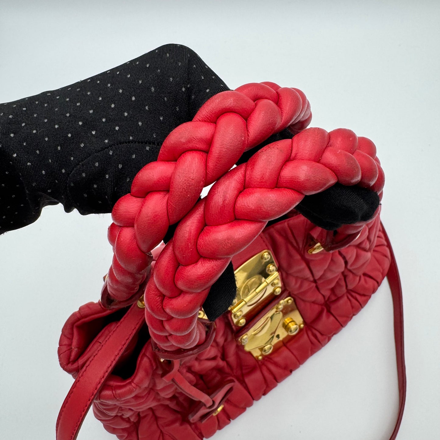 Miu Miu Red Matelasse Leather Braided Handle Handbag GHW