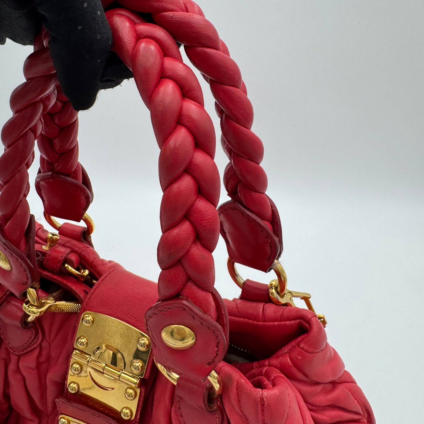 Miu Miu Red Matelasse Leather Braided Handle Handbag GHW