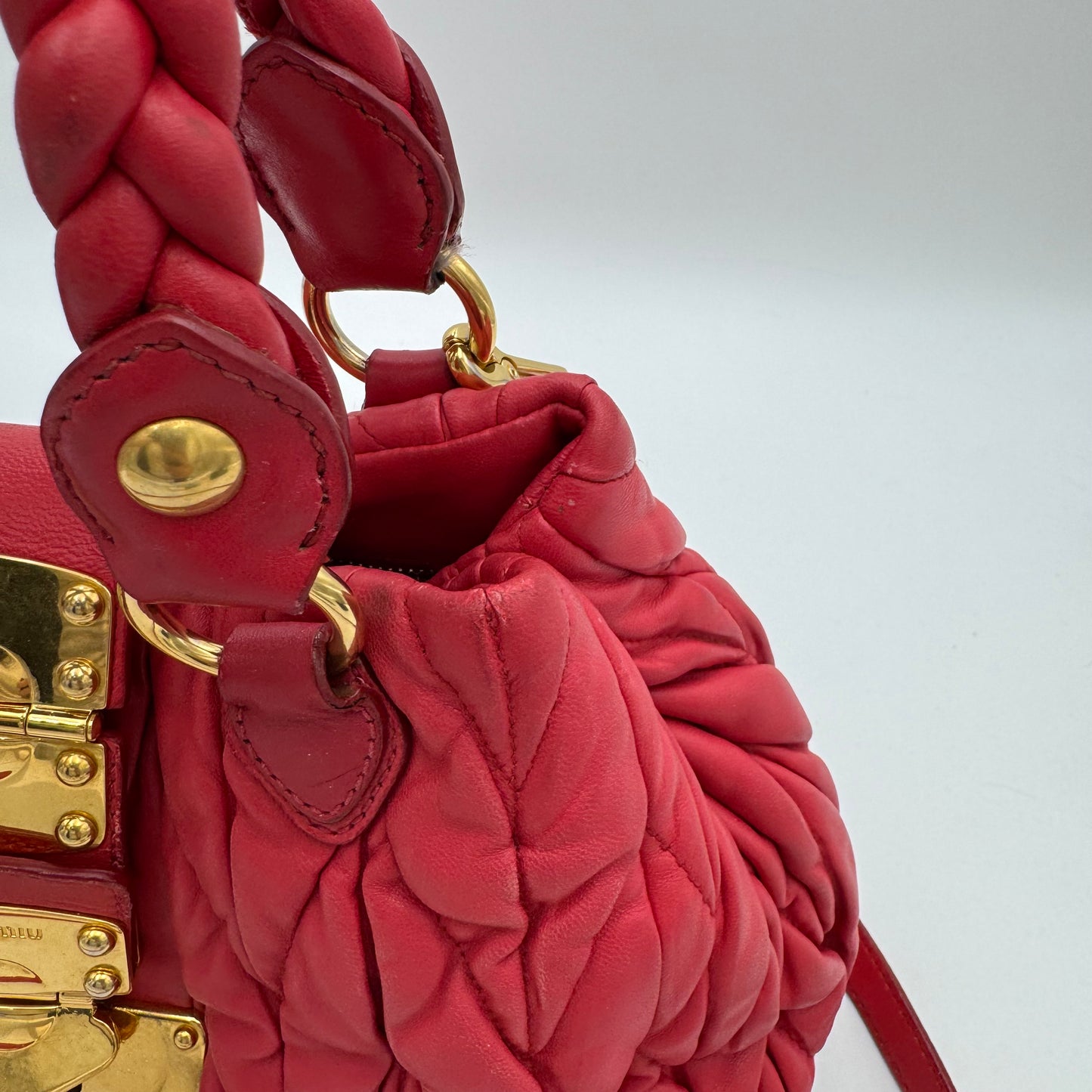 Miu Miu Red Matelasse Leather Braided Handle Handbag GHW