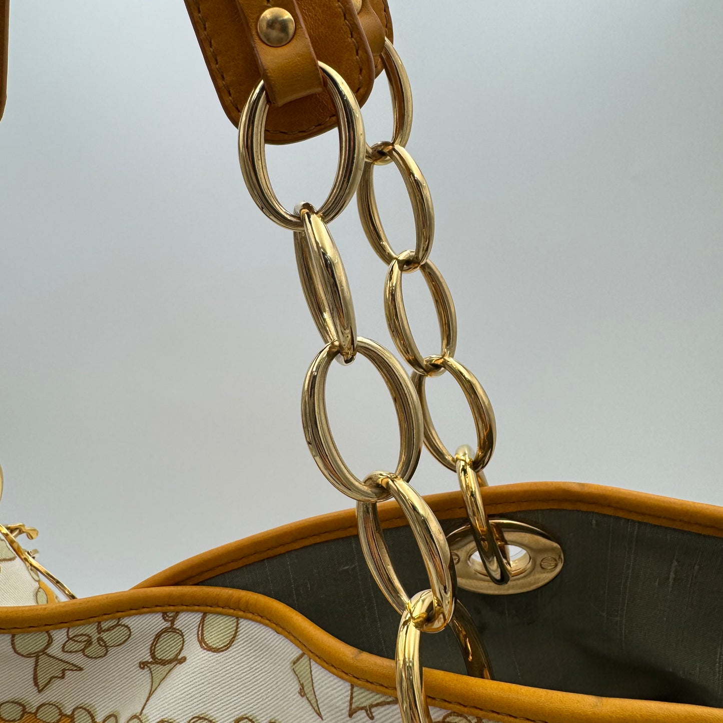Christian Dior Orange Printed Cotton Tote GHW