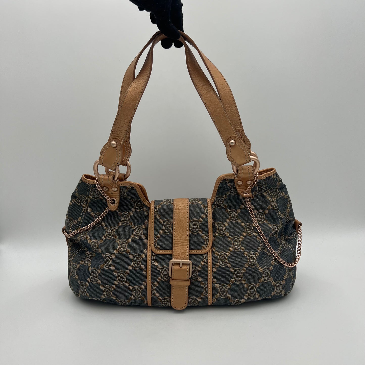 Celine Paris Macadam Denim Buckle Flap Large Hobo Shoulder Bag