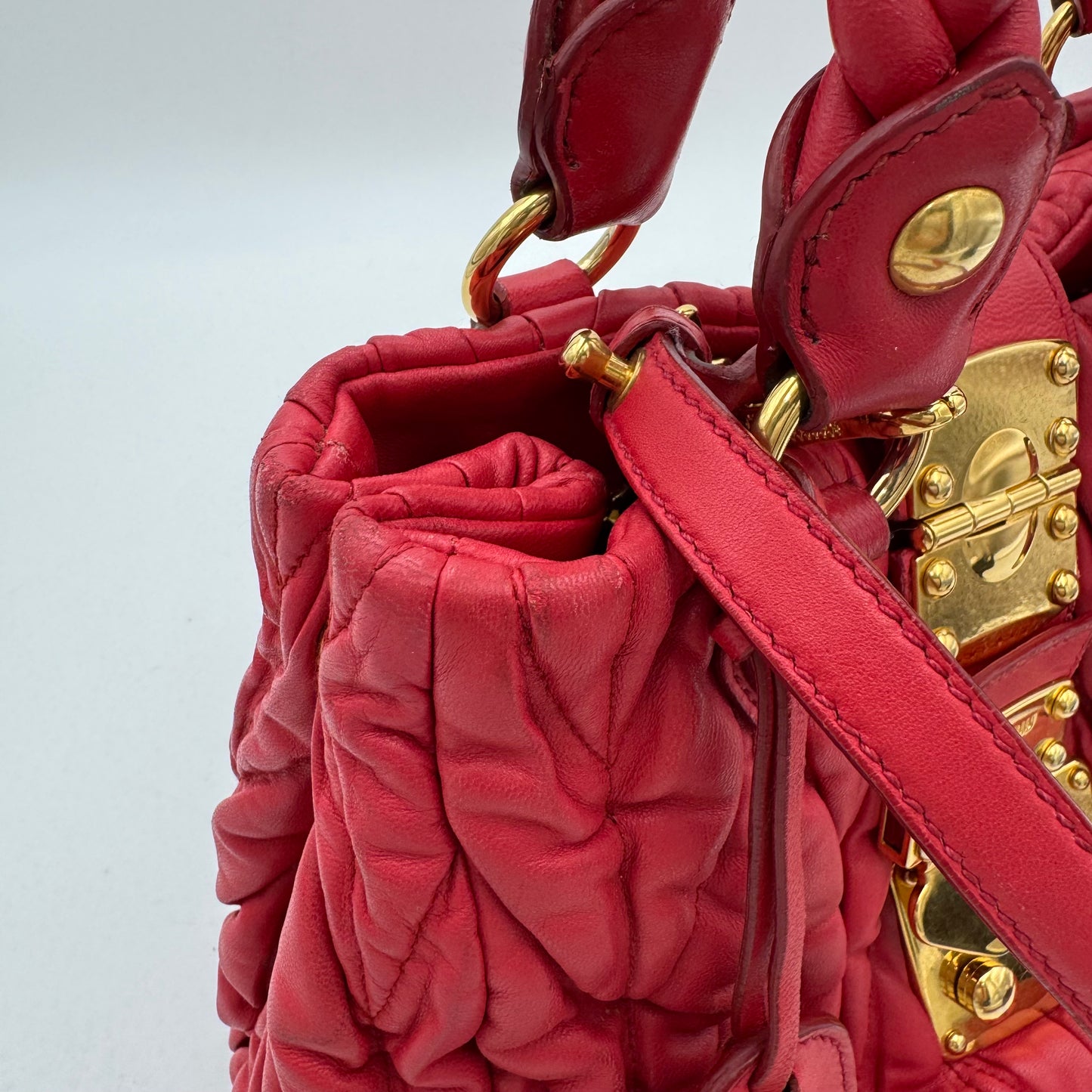 Miu Miu Red Matelasse Leather Braided Handle Handbag GHW