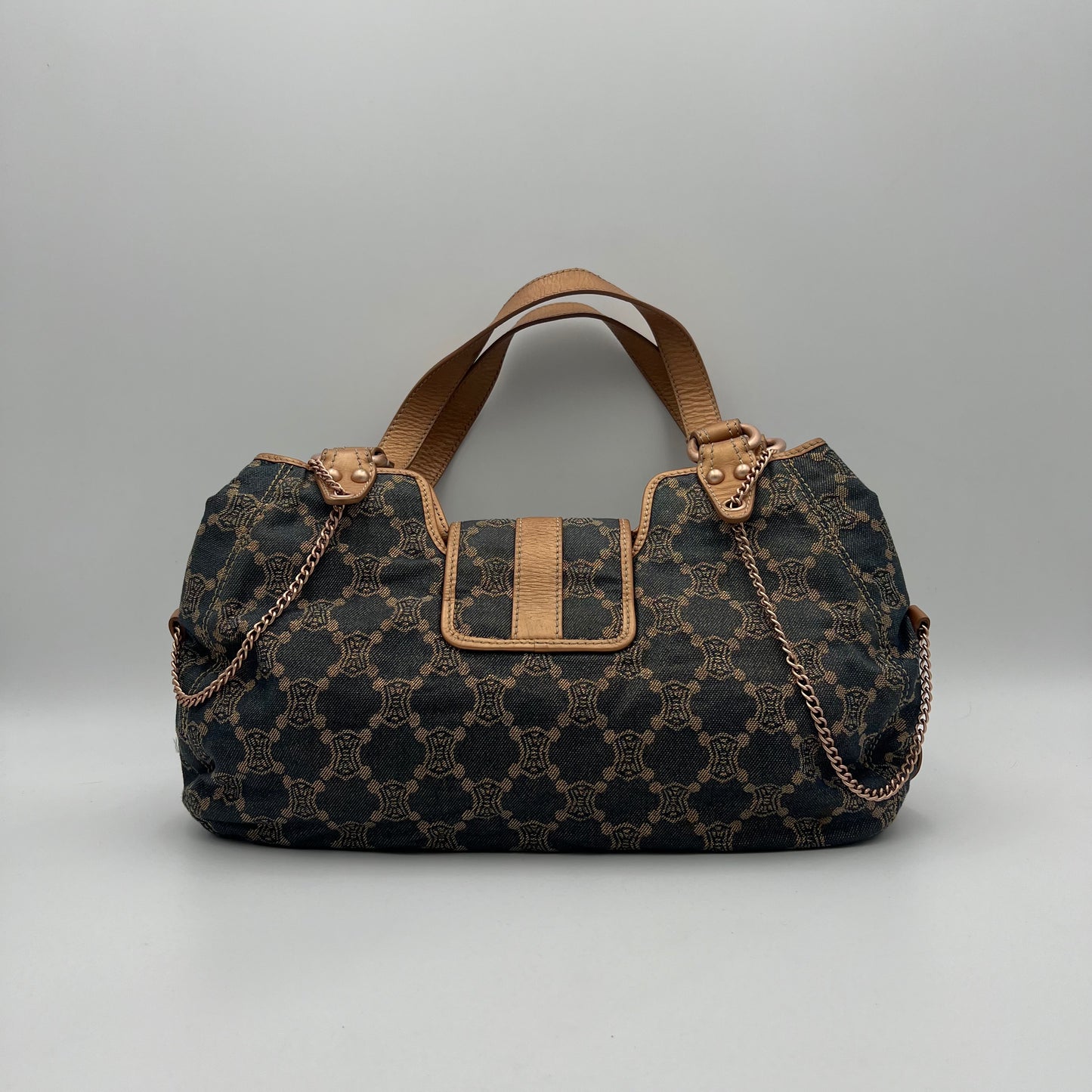 Celine Paris Macadam Denim Buckle Flap Large Hobo Shoulder Bag
