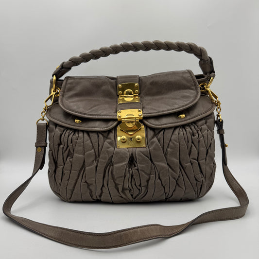 Miu Miu Gray Matelasse Leather Large Coffer Handbag