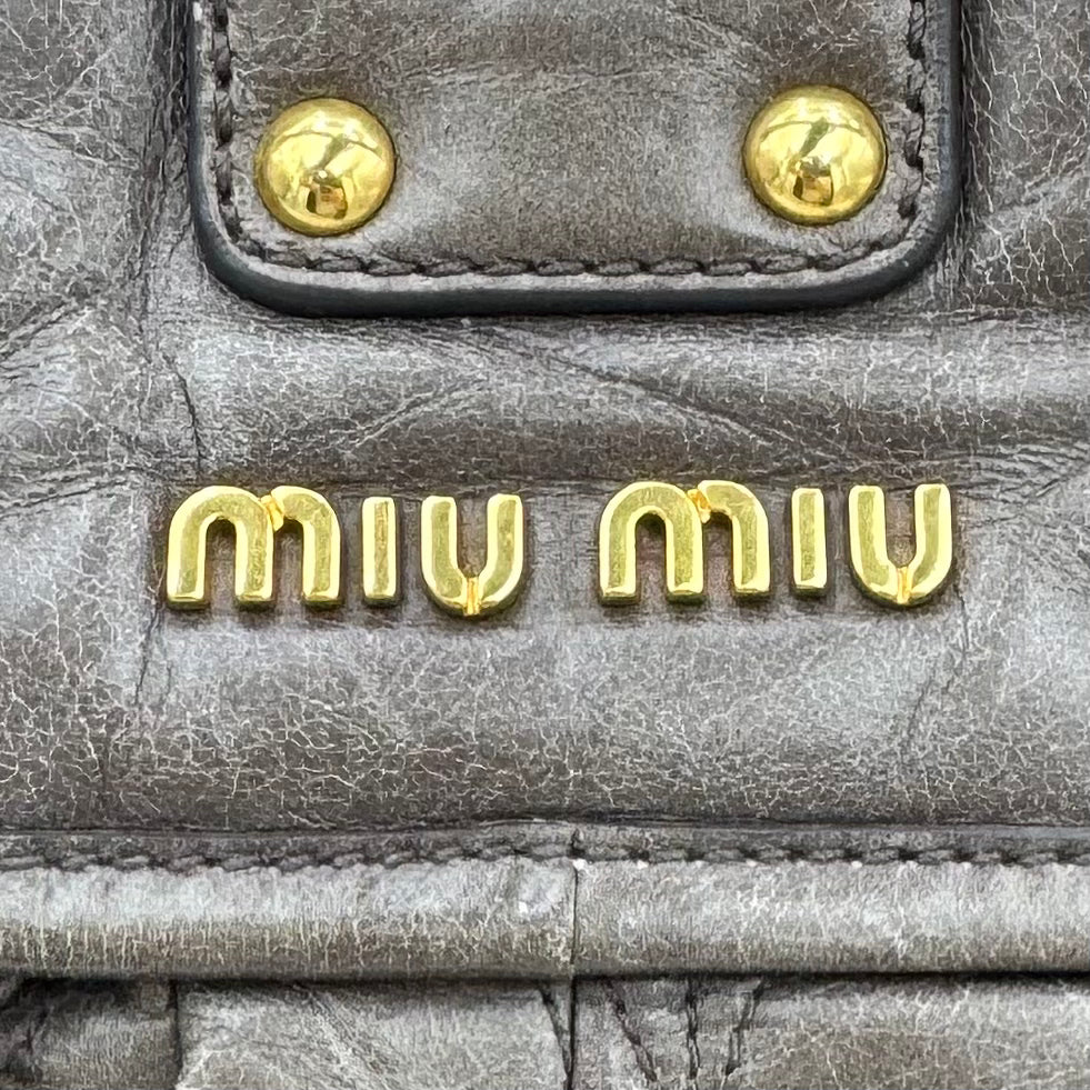 Miu Miu Gray Matelasse Leather Large Coffer Handbag