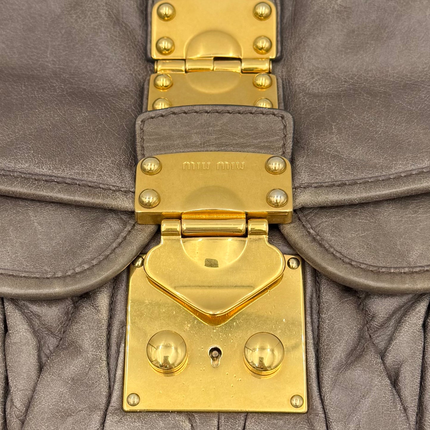 Miu Miu Gray Matelasse Leather Large Coffer Handbag