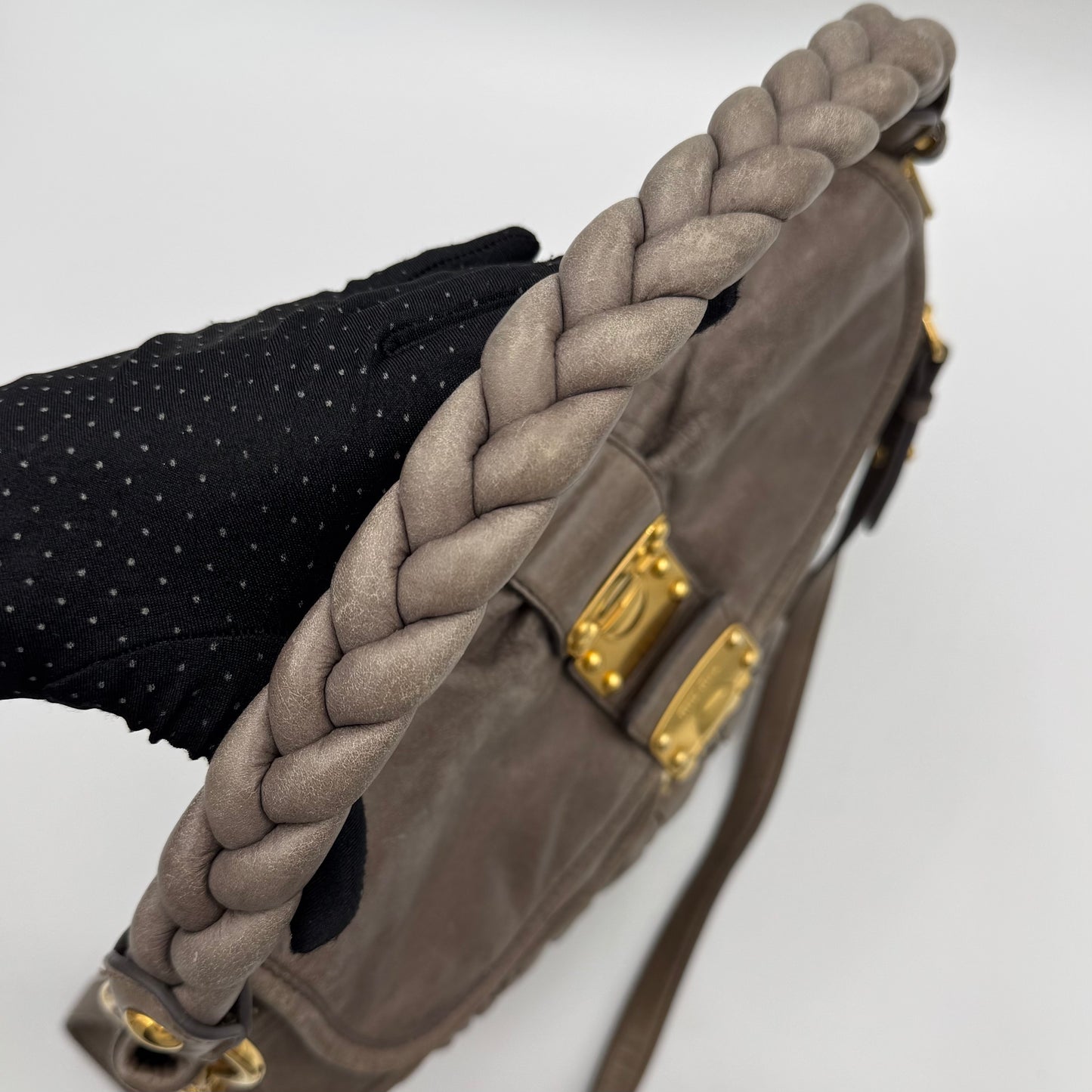 Miu Miu Gray Matelasse Leather Large Coffer Handbag