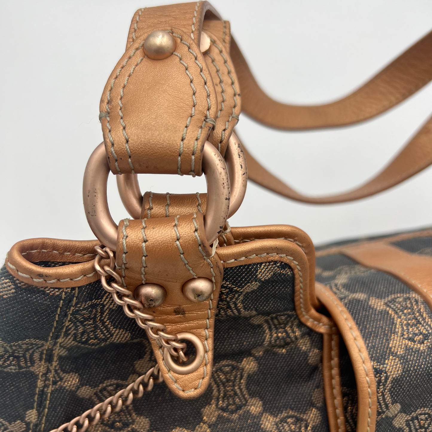 Celine Paris Macadam Denim Buckle Flap Large Hobo Shoulder Bag