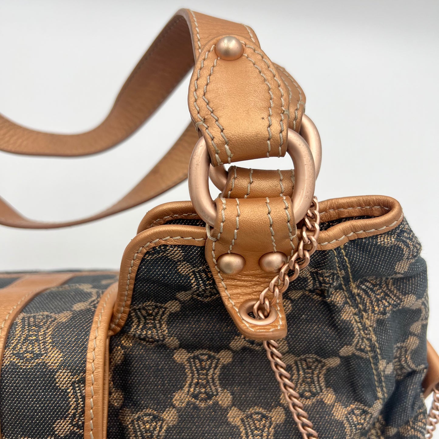 Celine Paris Macadam Denim Buckle Flap Large Hobo Shoulder Bag