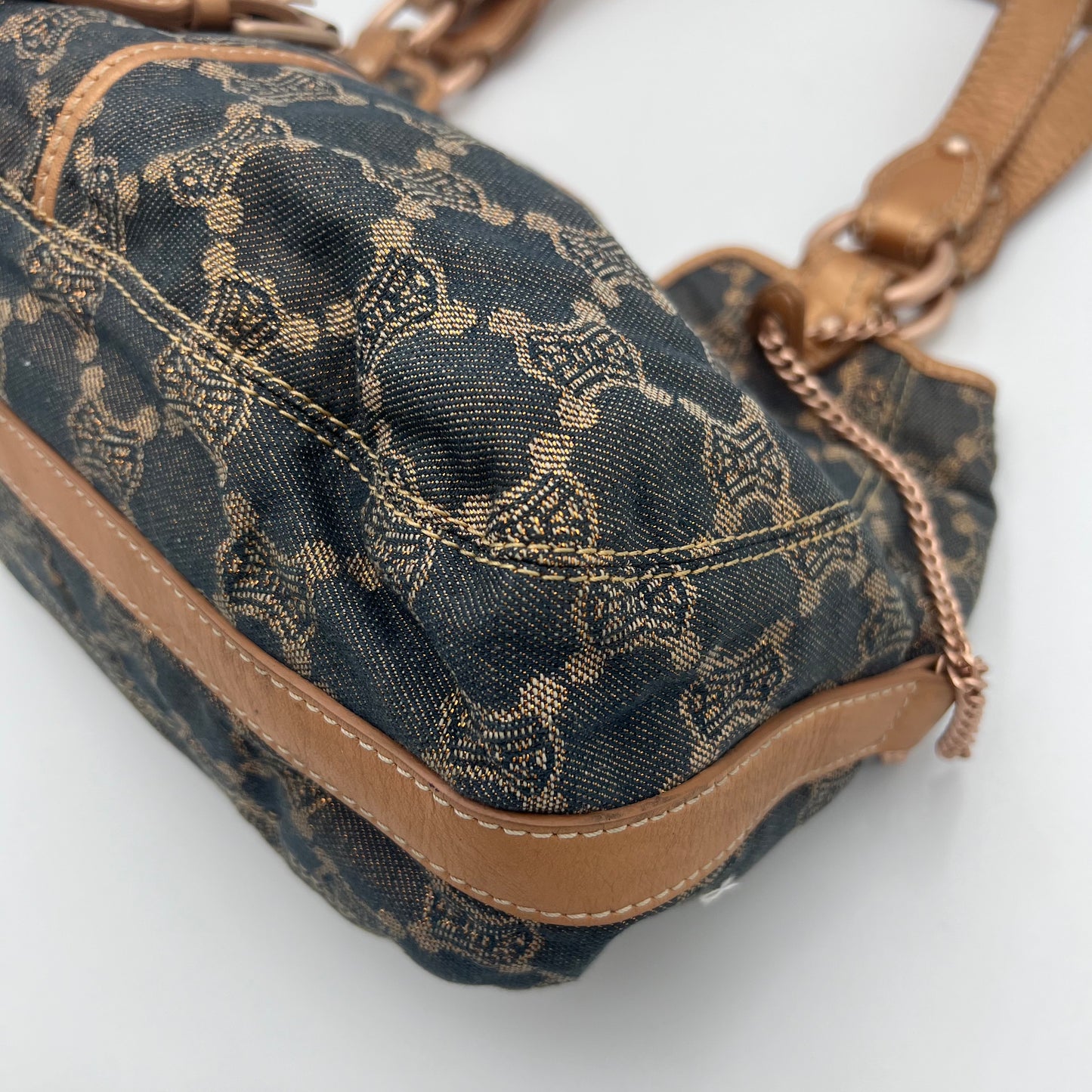 Celine Paris Macadam Denim Buckle Flap Large Hobo Shoulder Bag