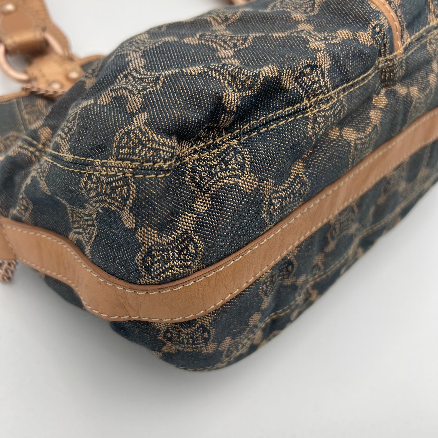 Celine Paris Macadam Denim Buckle Flap Large Hobo Shoulder Bag