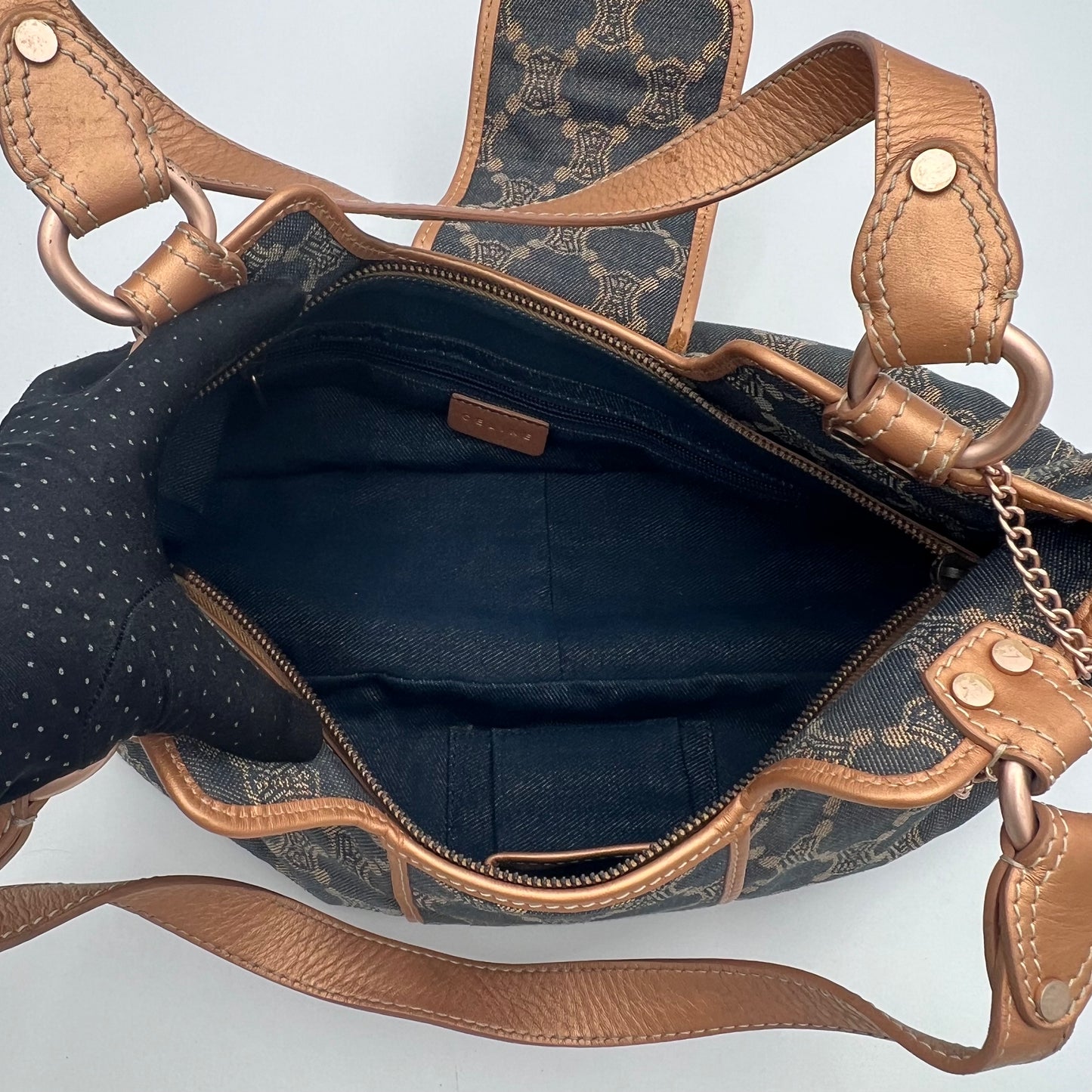 Celine Paris Macadam Denim Buckle Flap Large Hobo Shoulder Bag
