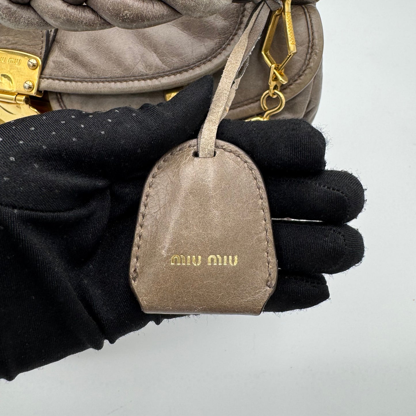 Miu Miu Gray Matelasse Leather Large Coffer Handbag