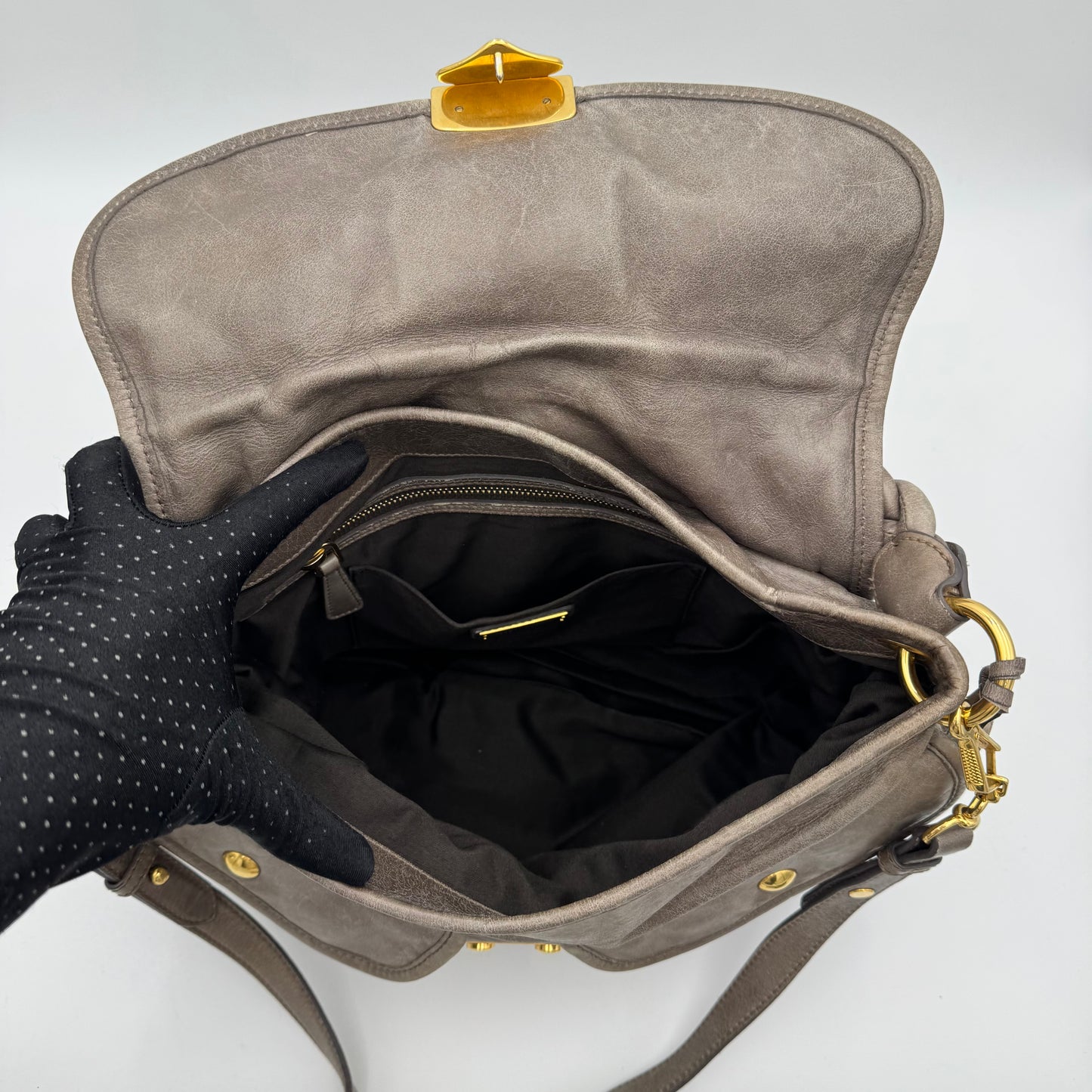 Miu Miu Gray Matelasse Leather Large Coffer Handbag