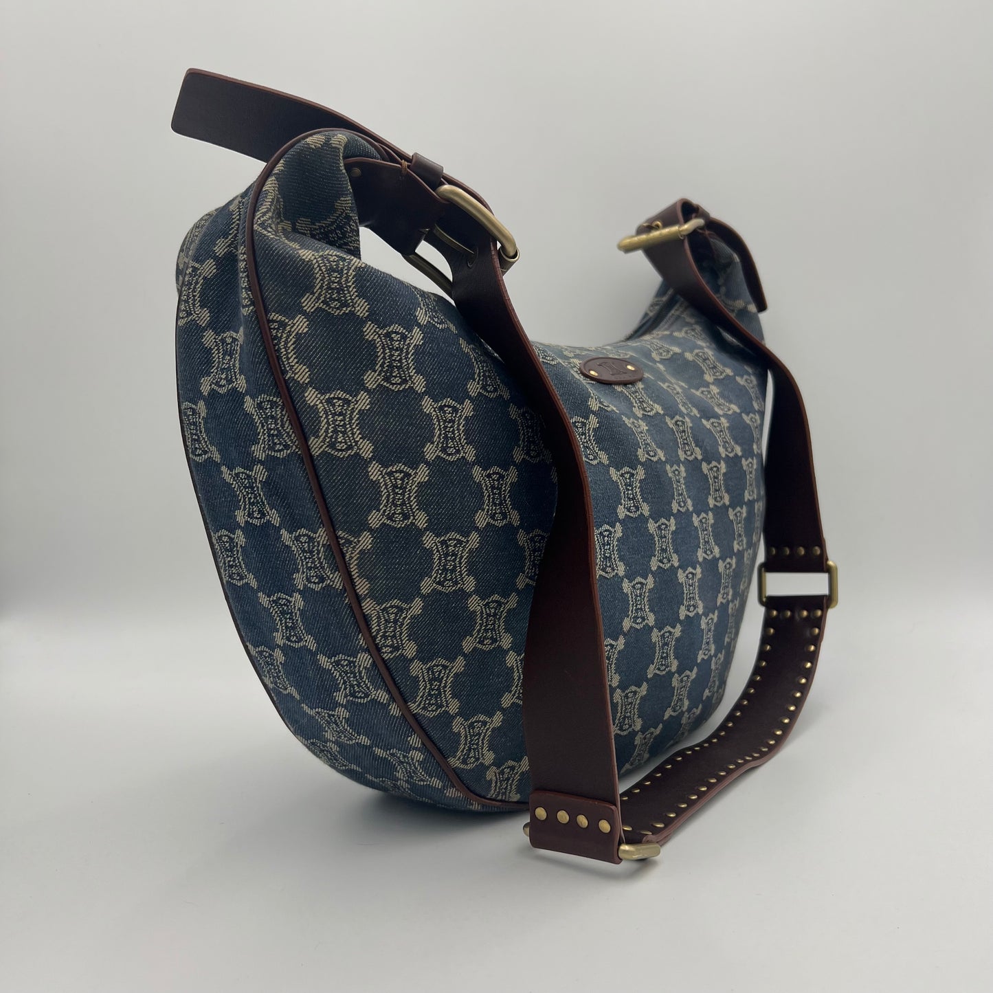 Celine Paris Macadam Denim Large Croissant Hobo Shoulder Sling Bag