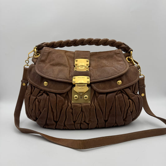 Miu Miu Brown Leather Matelasse Coffer Handbag