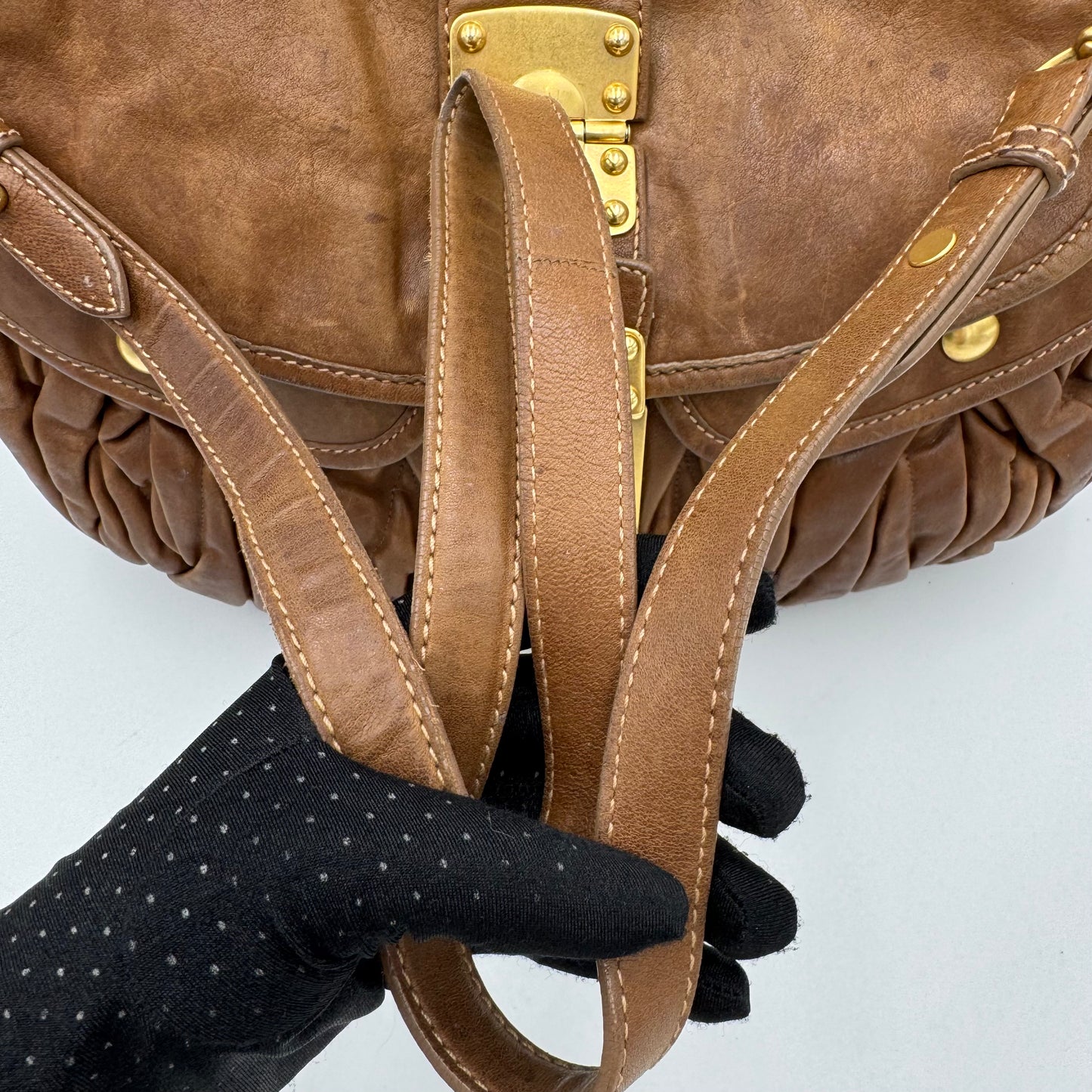 Miu Miu Brown Leather Matelasse Coffer Handbag