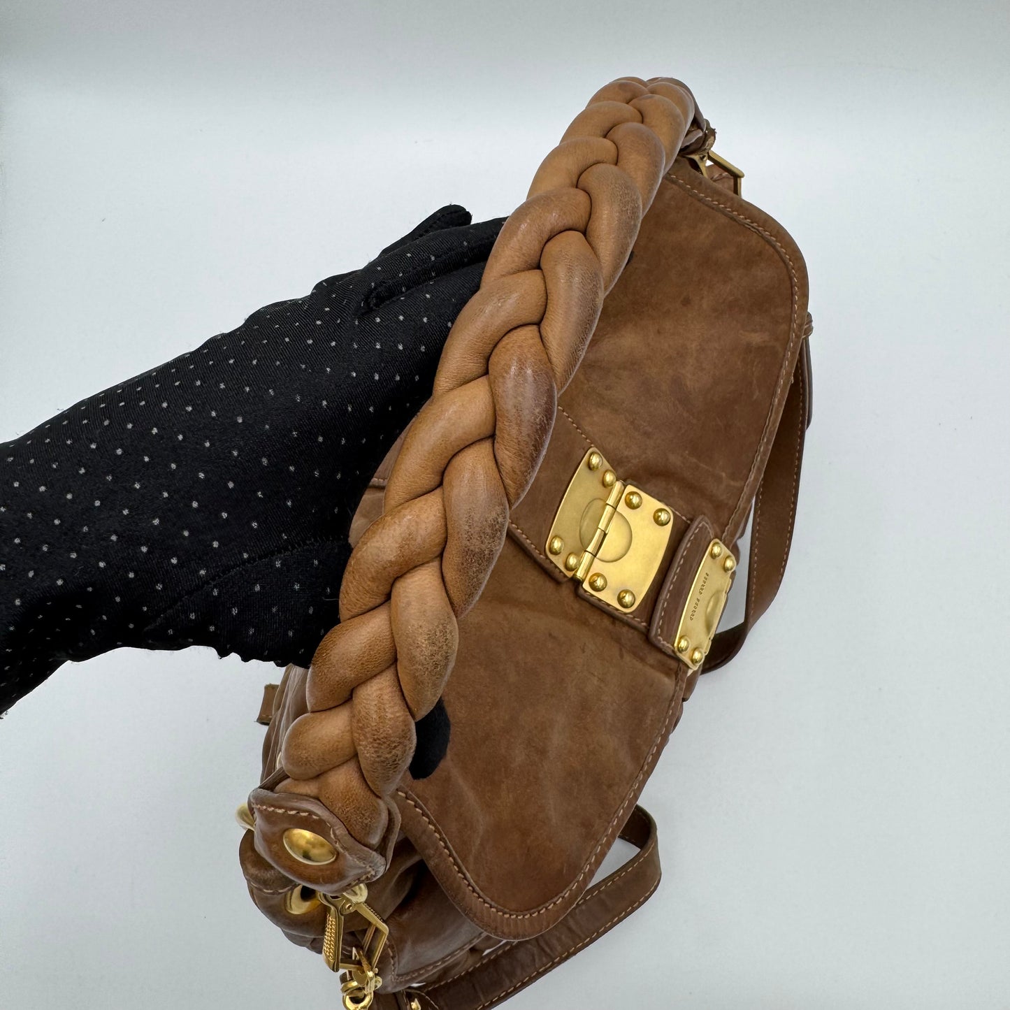 Miu Miu Brown Leather Matelasse Coffer Handbag