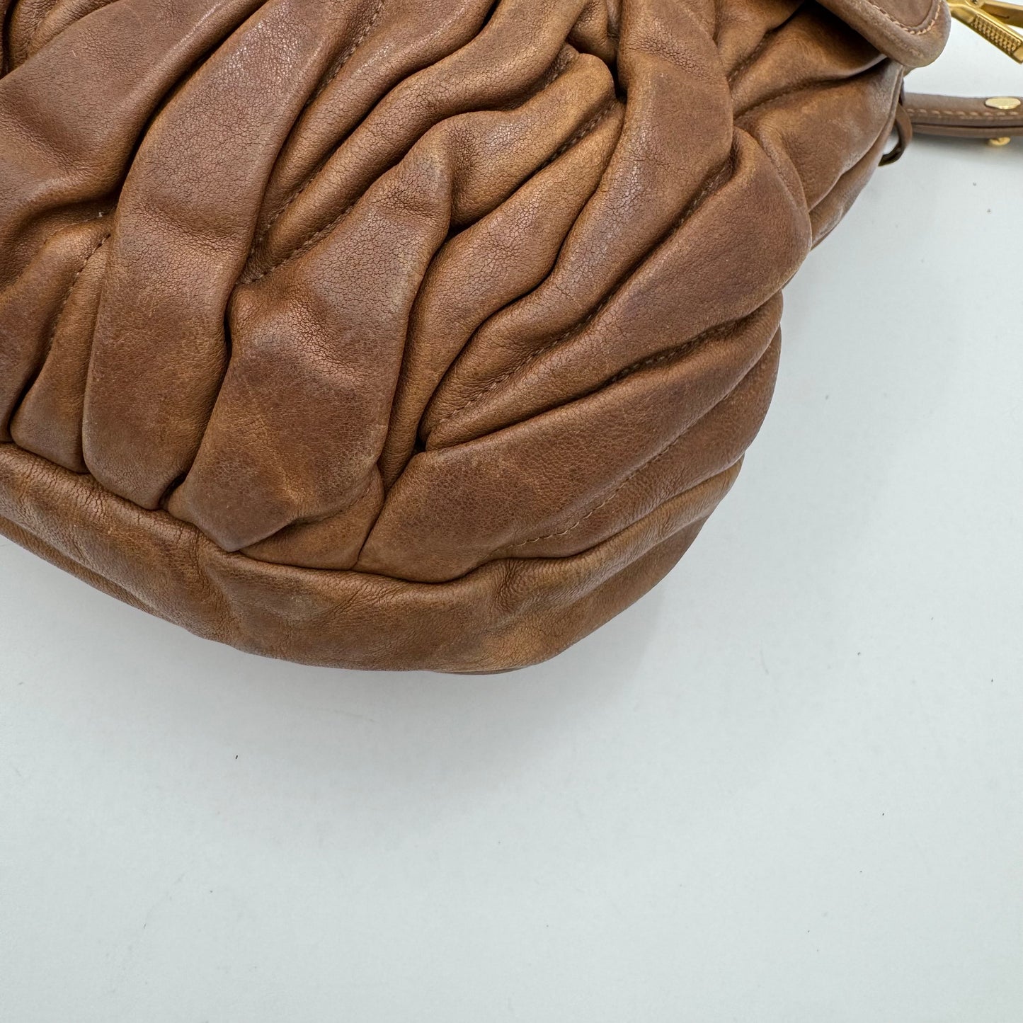 Miu Miu Brown Leather Matelasse Coffer Handbag