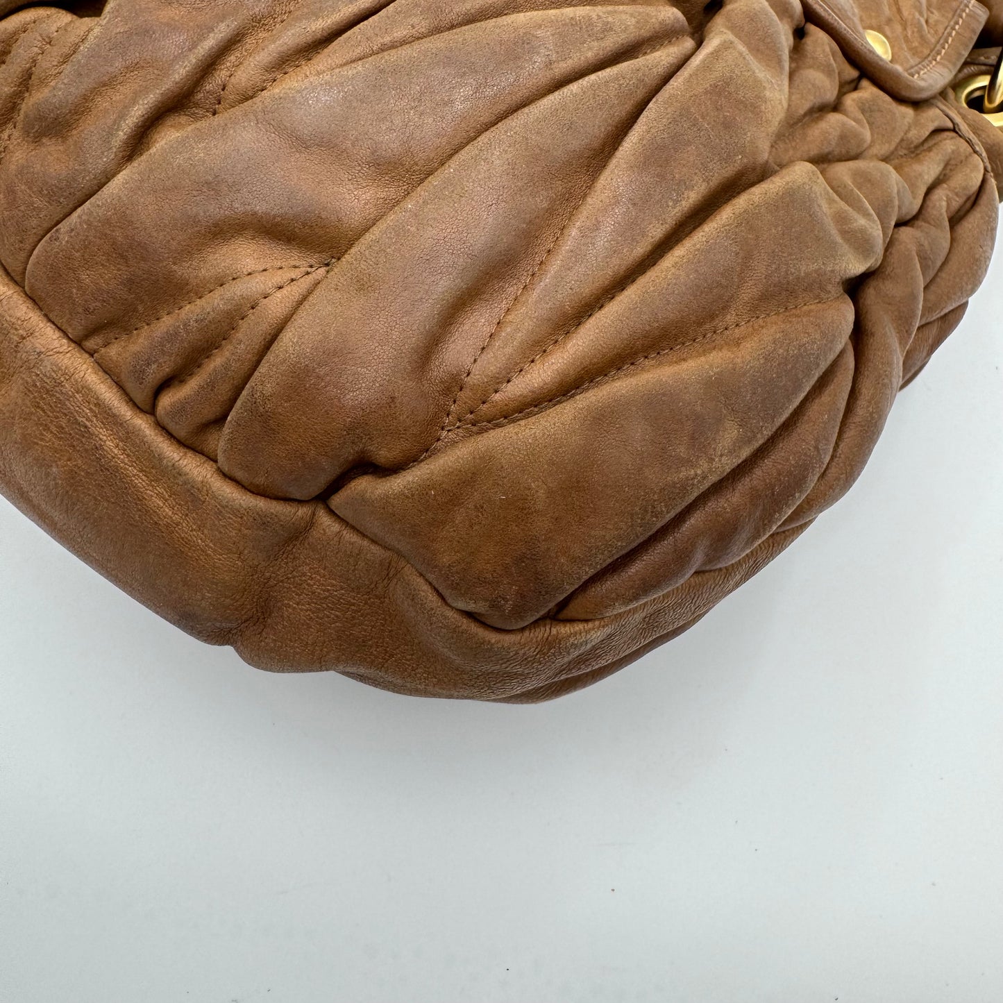 Miu Miu Brown Leather Matelasse Coffer Handbag