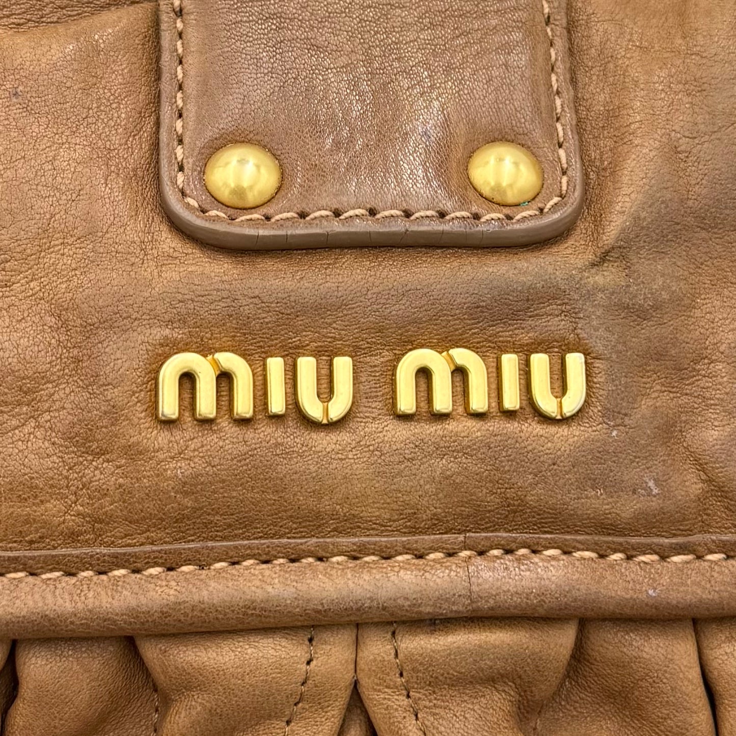 Miu Miu Brown Leather Matelasse Coffer Handbag