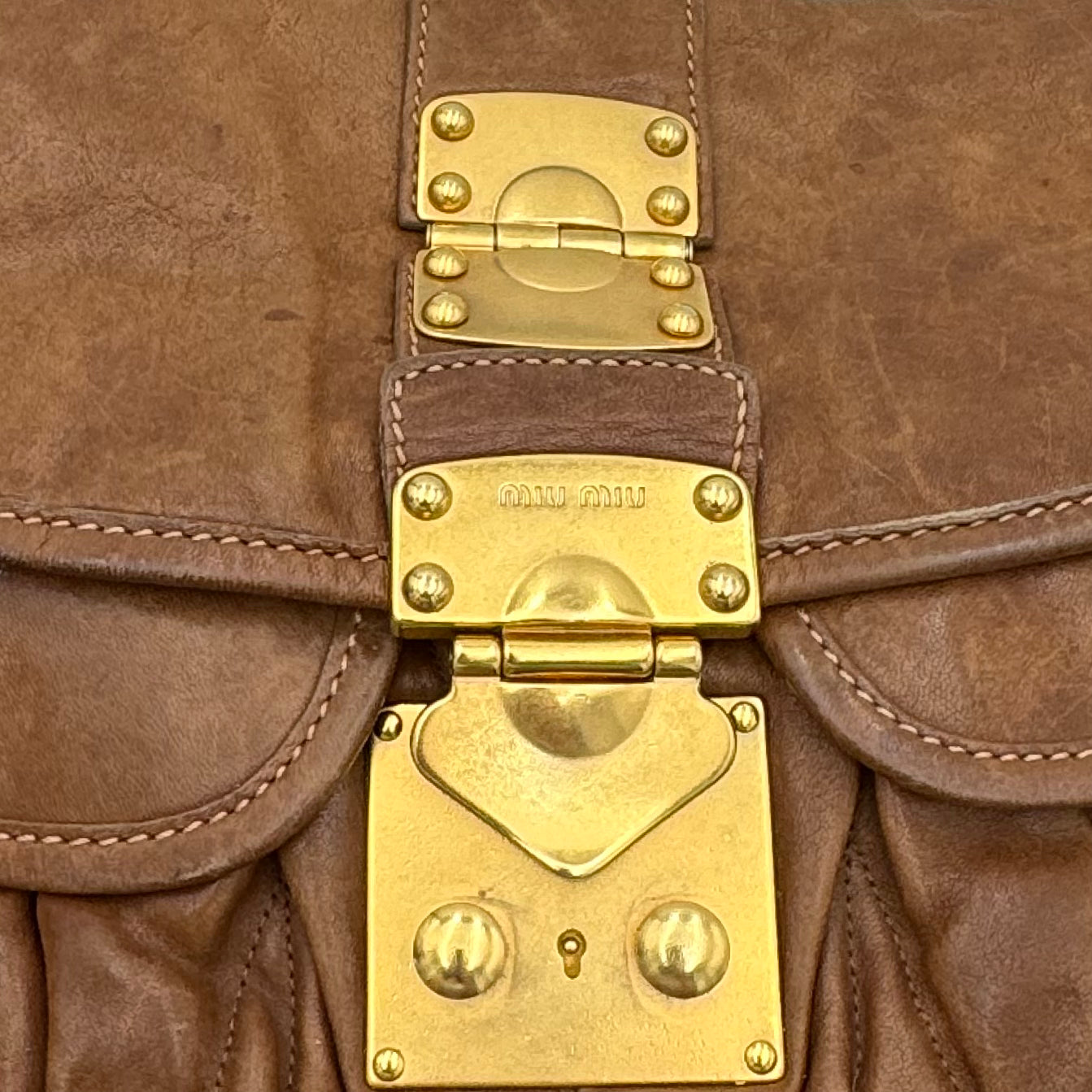 Miu Miu Brown Leather Matelasse Coffer Handbag