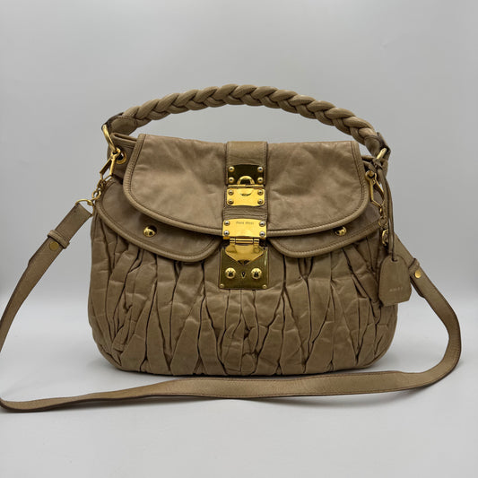 Miu Miu Beige Matelasse Leather Large Coffer Satchel