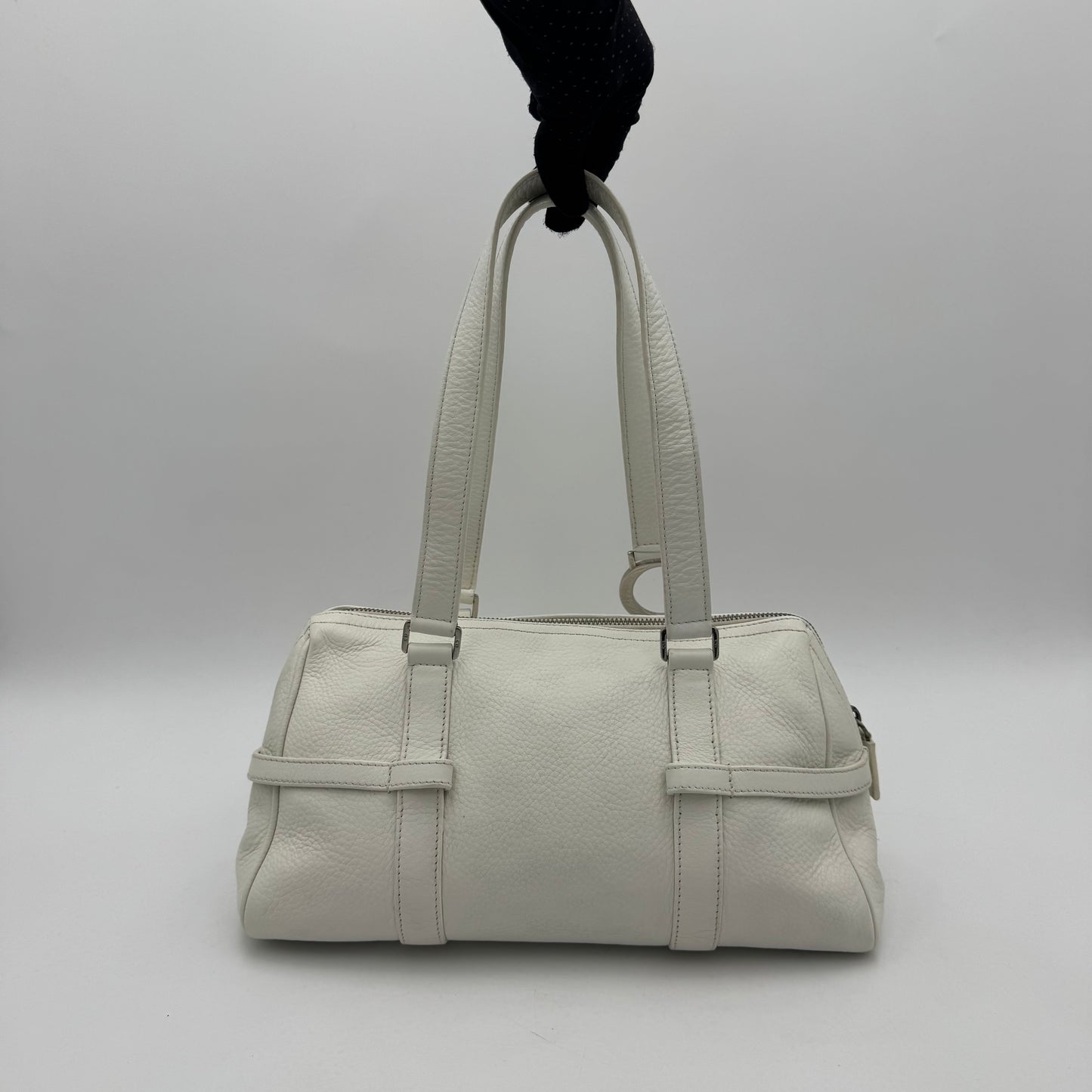 Christian Dior White Leather Spellout D Charm Small Boston Shoulder Bag