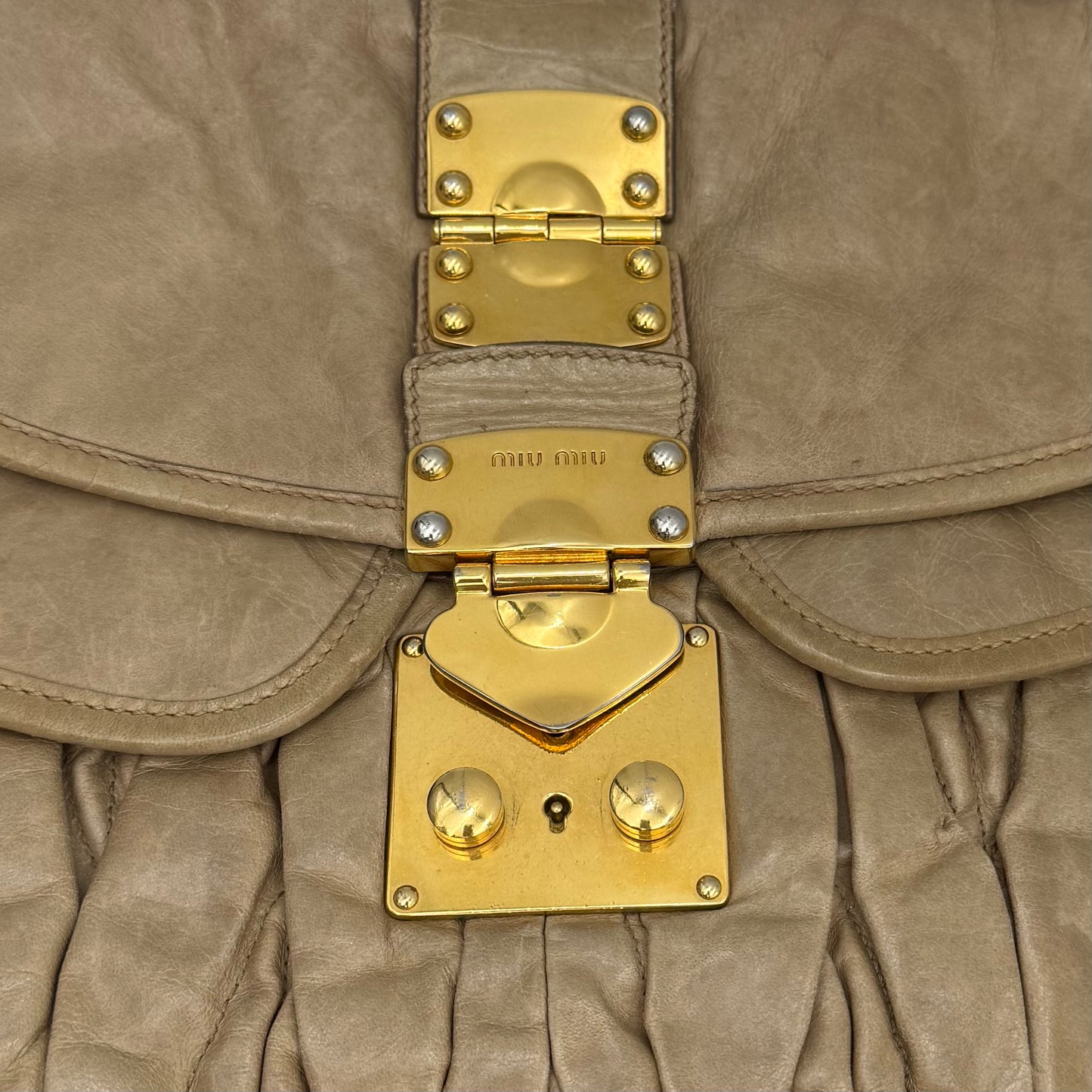 Miu Miu Beige Matelasse Leather Large Coffer Satchel