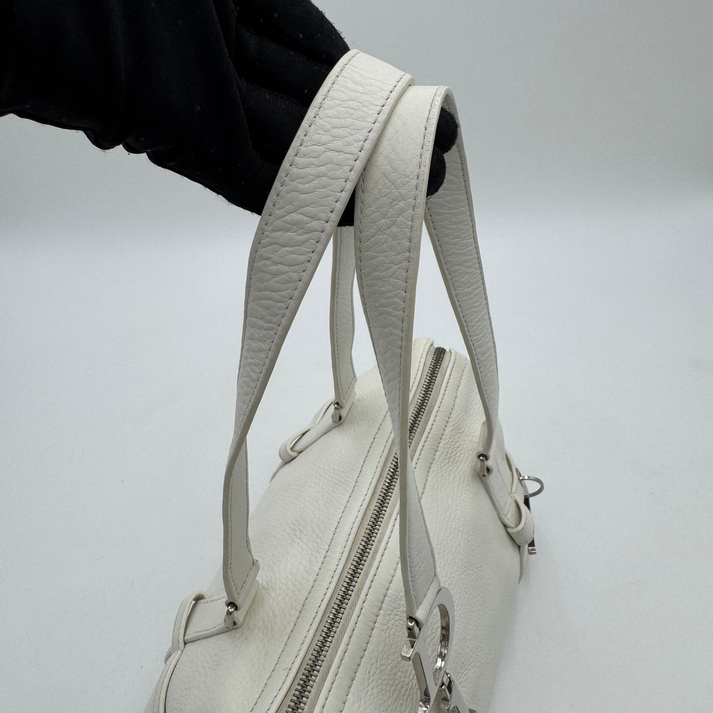 Christian Dior White Leather Spellout D Charm Small Boston Shoulder Bag