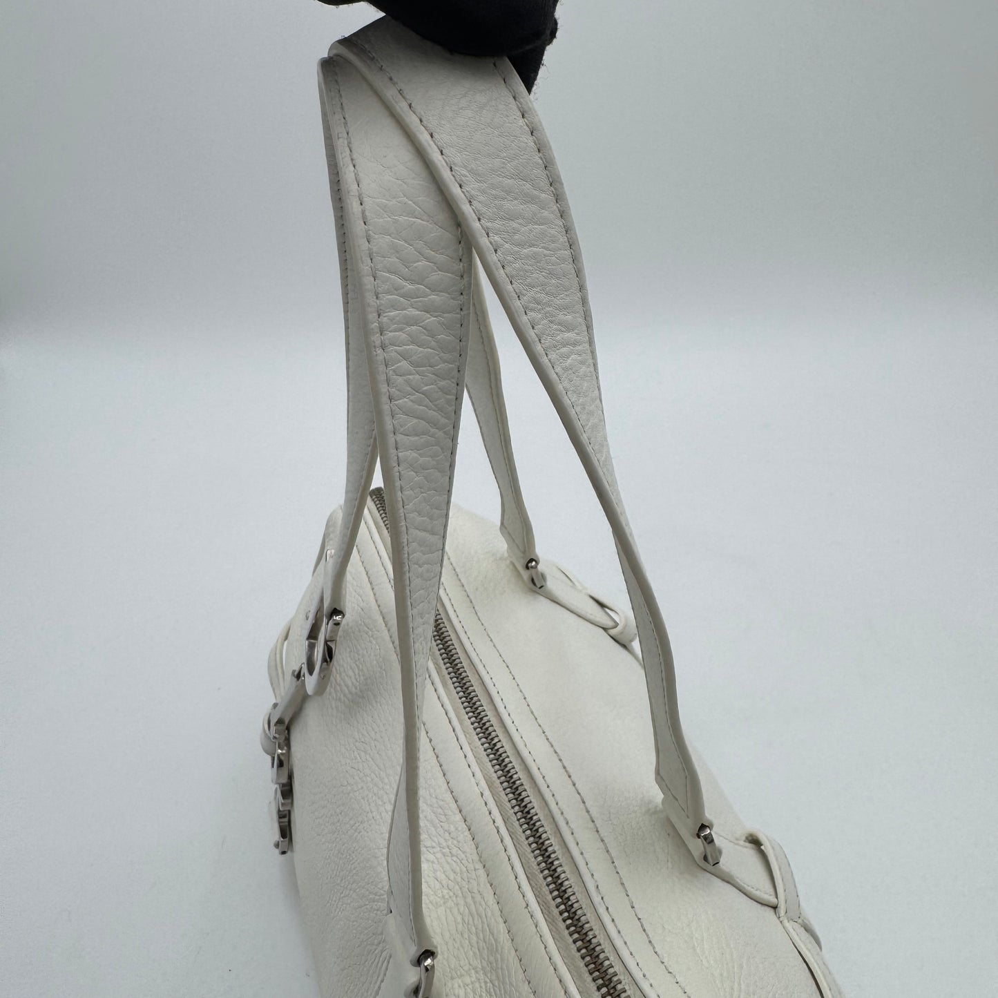Christian Dior White Leather Spellout D Charm Small Boston Shoulder Bag