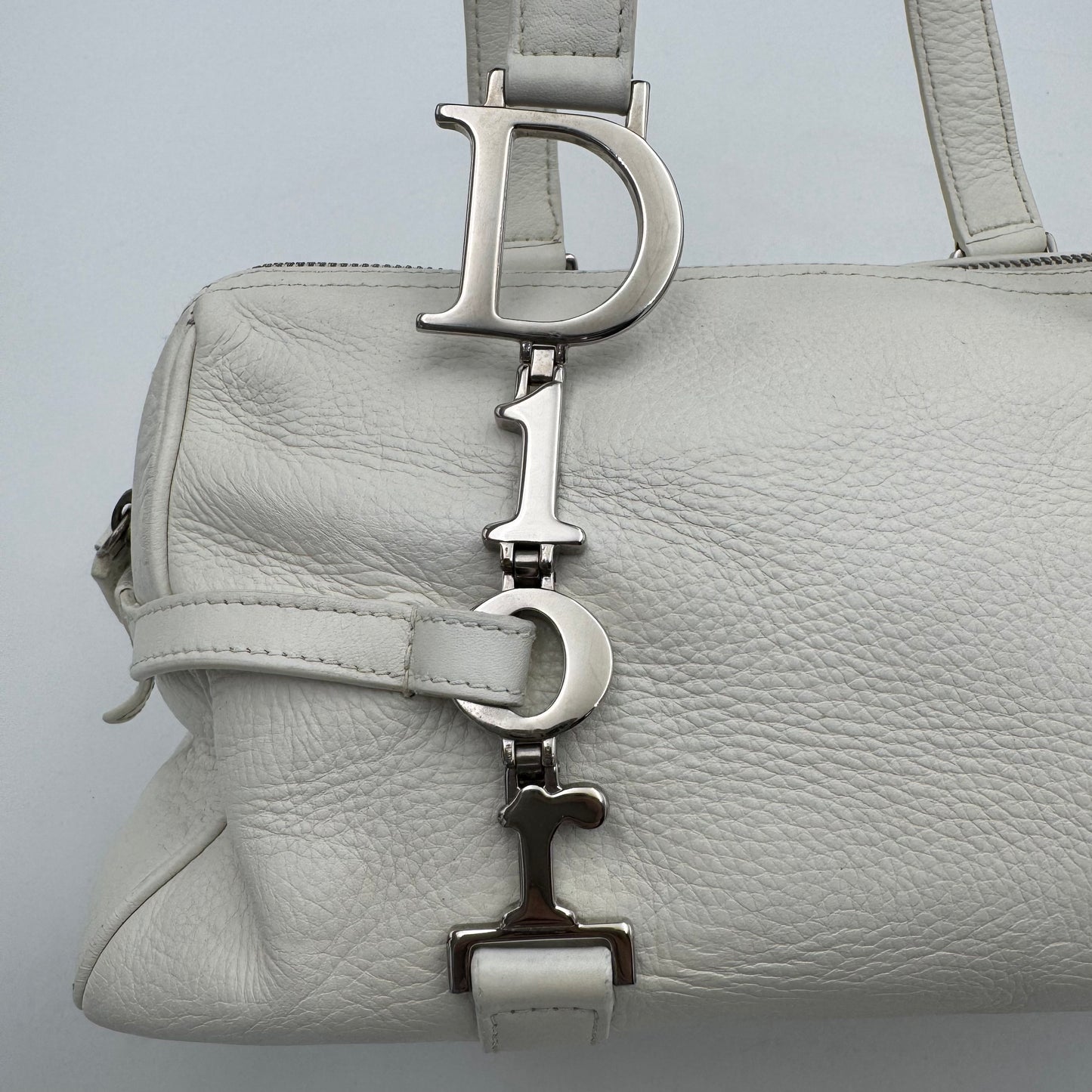 Christian Dior White Leather Spellout D Charm Small Boston Shoulder Bag