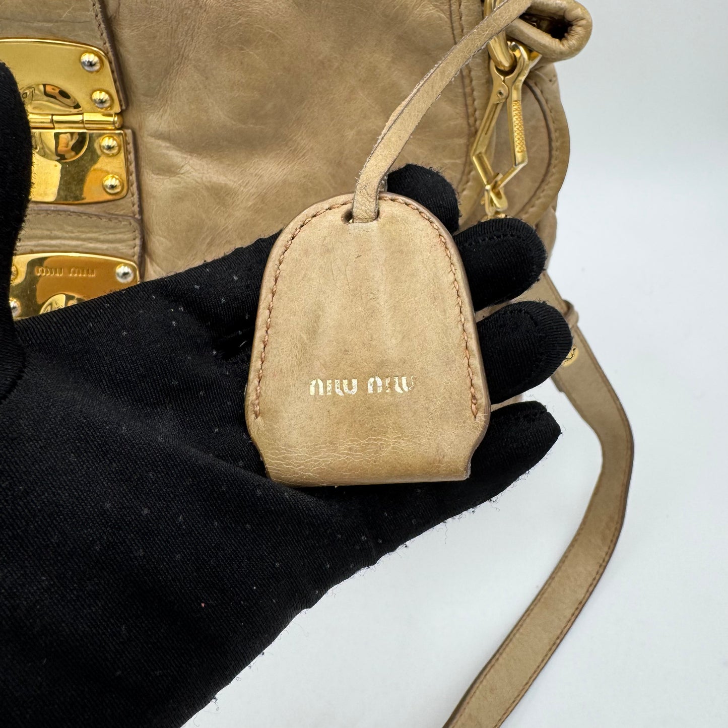 Miu Miu Beige Matelasse Leather Large Coffer Satchel